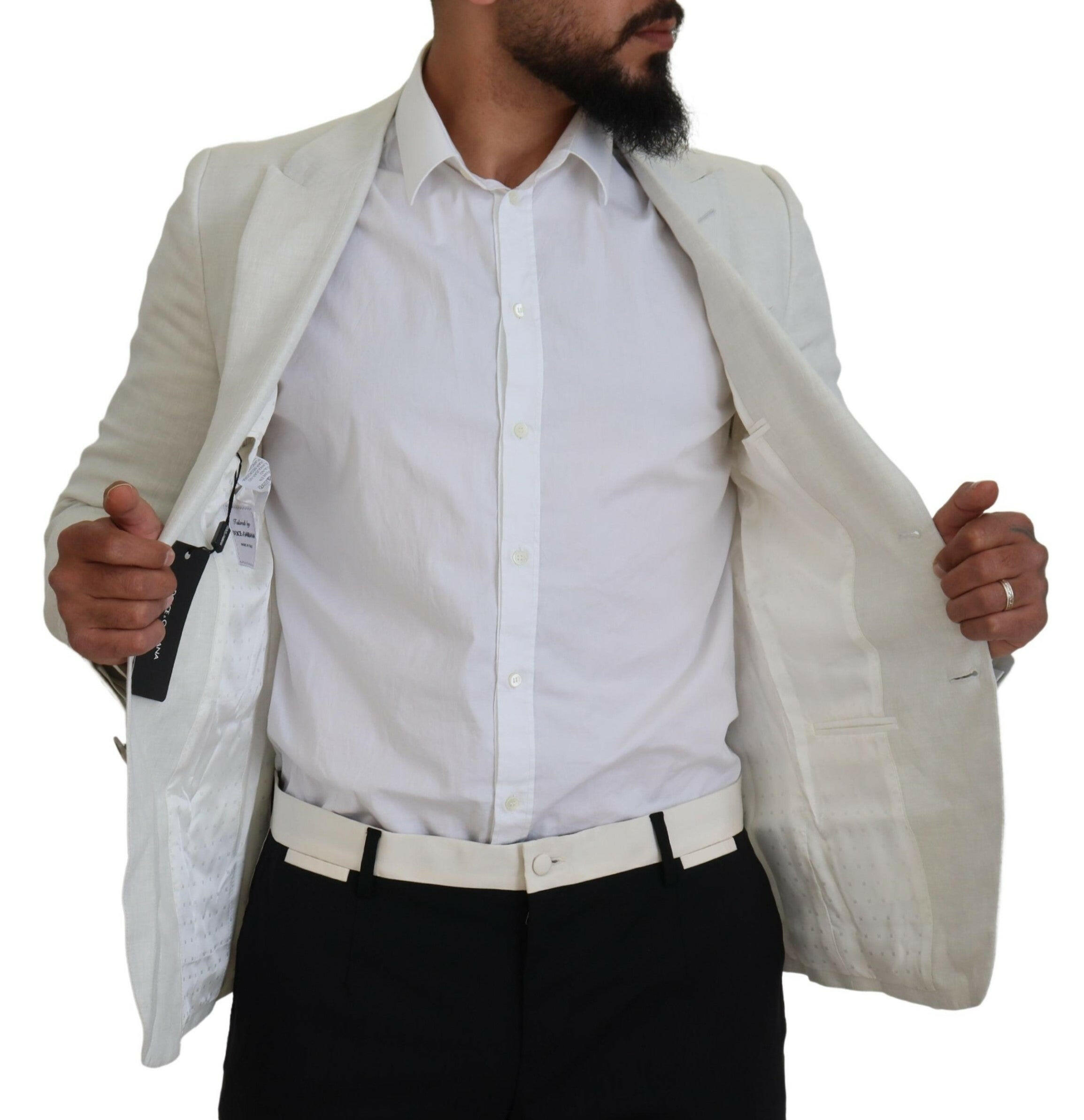 Dolce & Gabbana White Linen Slim Fit Jacket Blazer -   -  Dolce & Gabbana.