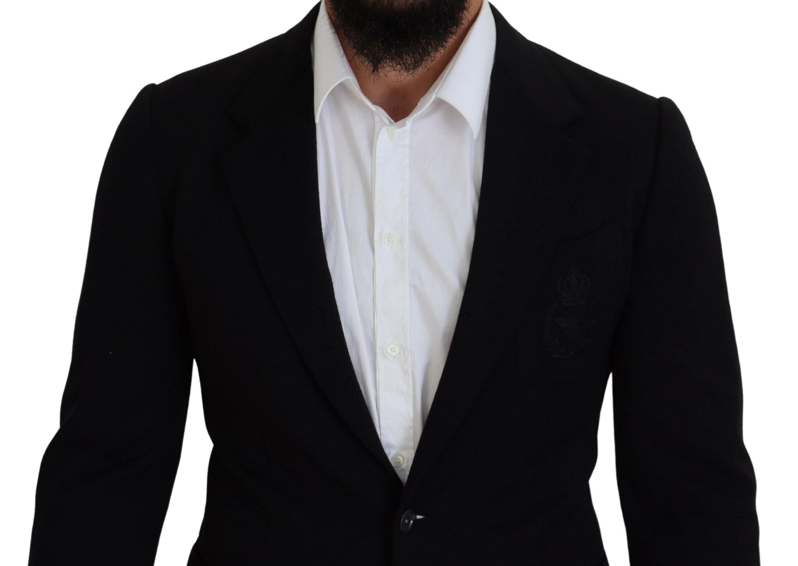Dolce & Gabbana Black Wool Crown Slim Fit Jacket Blazer -   -  Dolce & Gabbana.