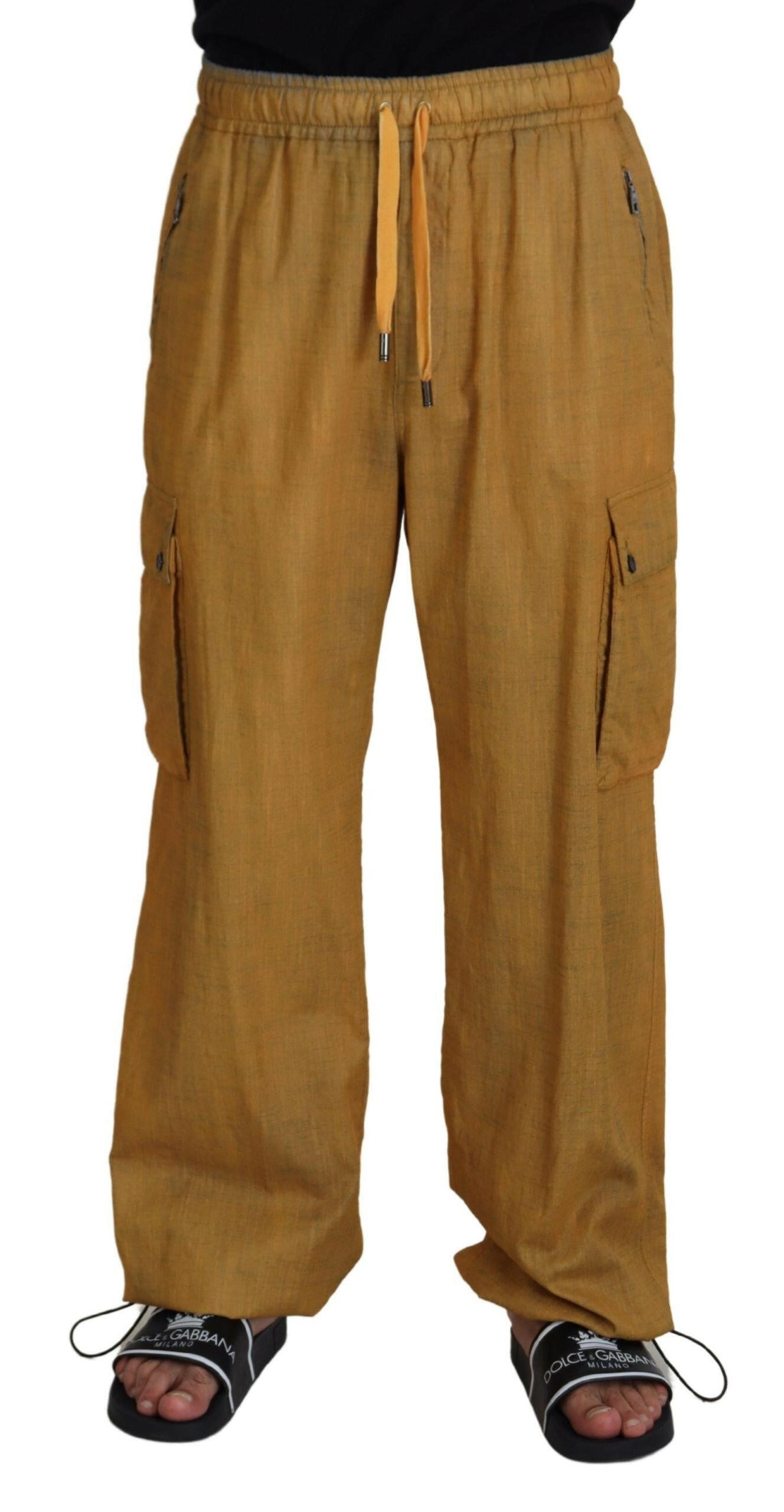 Dolce & Gabbana Brown Linen Drawstring Cargo Pants -   -  Dolce & Gabbana.