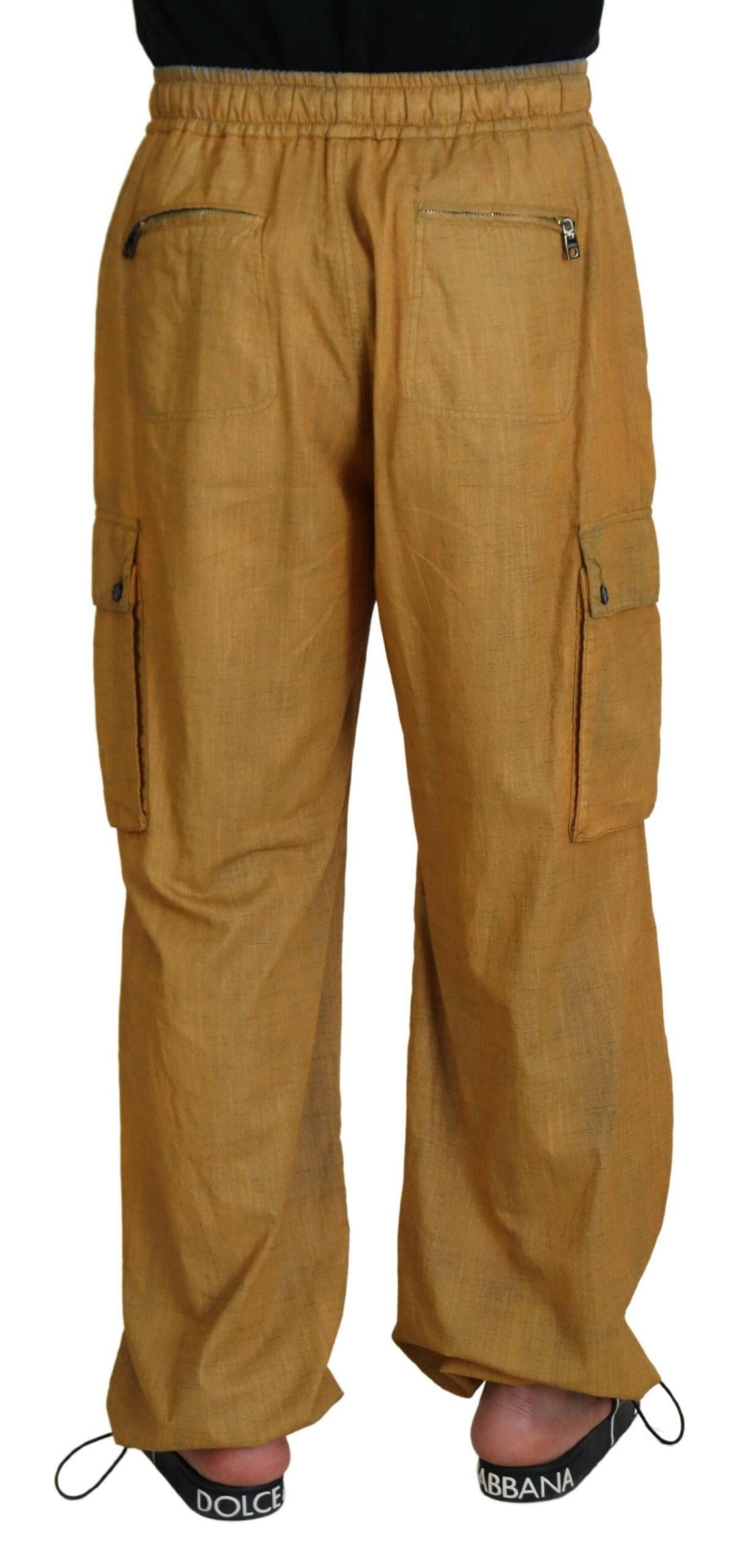 Dolce & Gabbana Brown Linen Drawstring Cargo Pants -   -  Dolce & Gabbana.