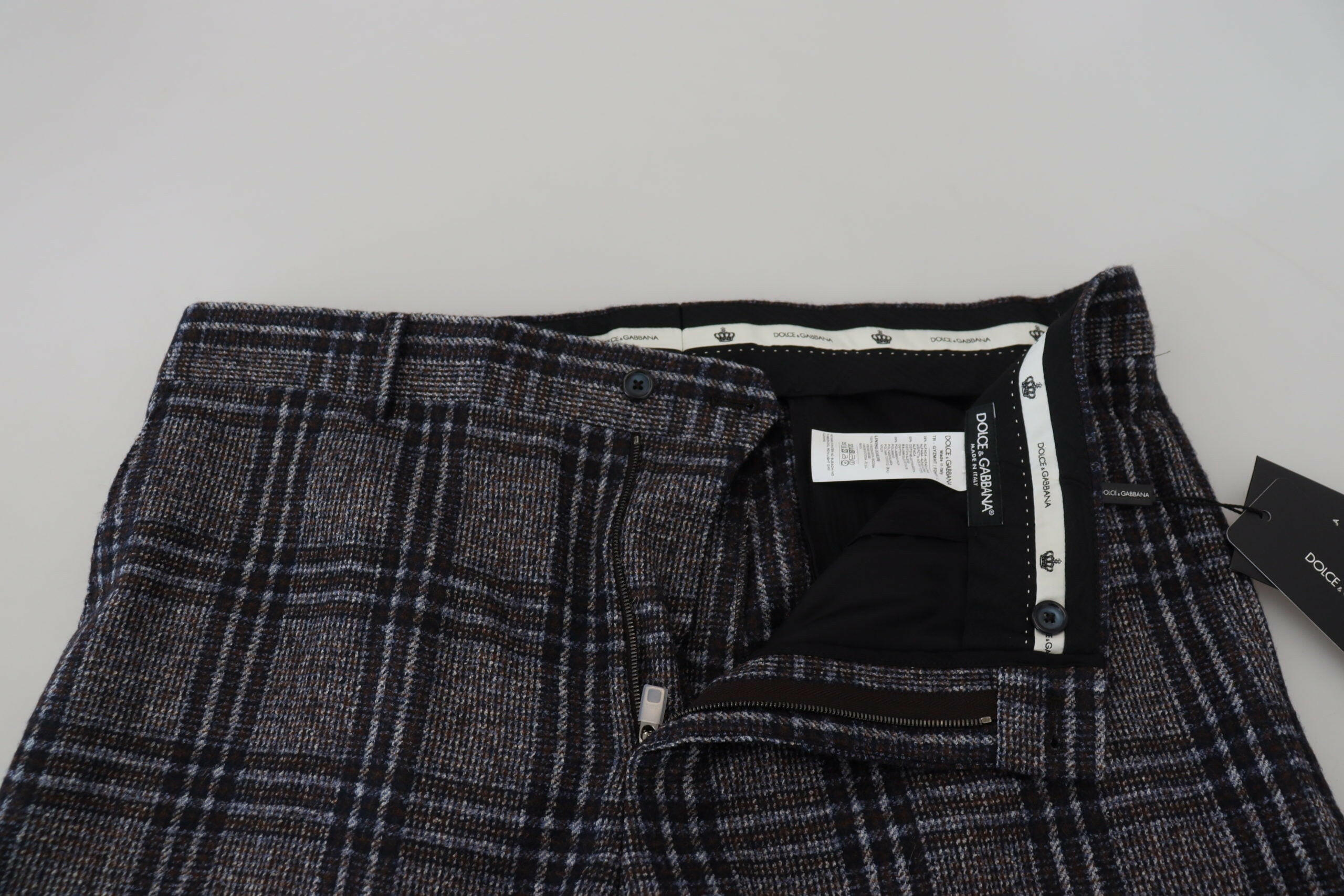 Dolce & Gabbana Gray Checkered Mid Waist Men Pants -   -  Dolce & Gabbana.