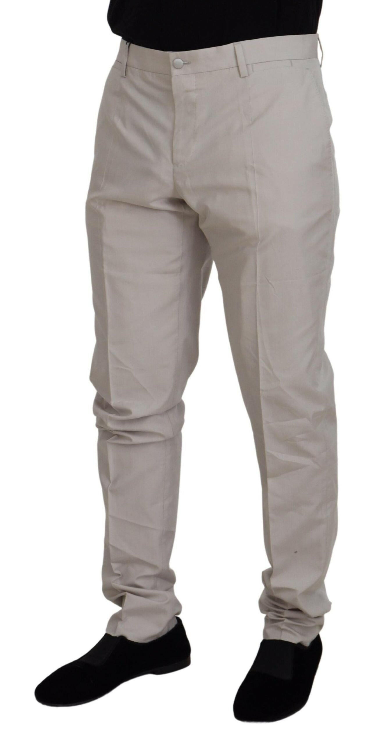 Dolce & Gabbana Off White Silk Mid Waist Chino Pants -   -  Dolce & Gabbana.