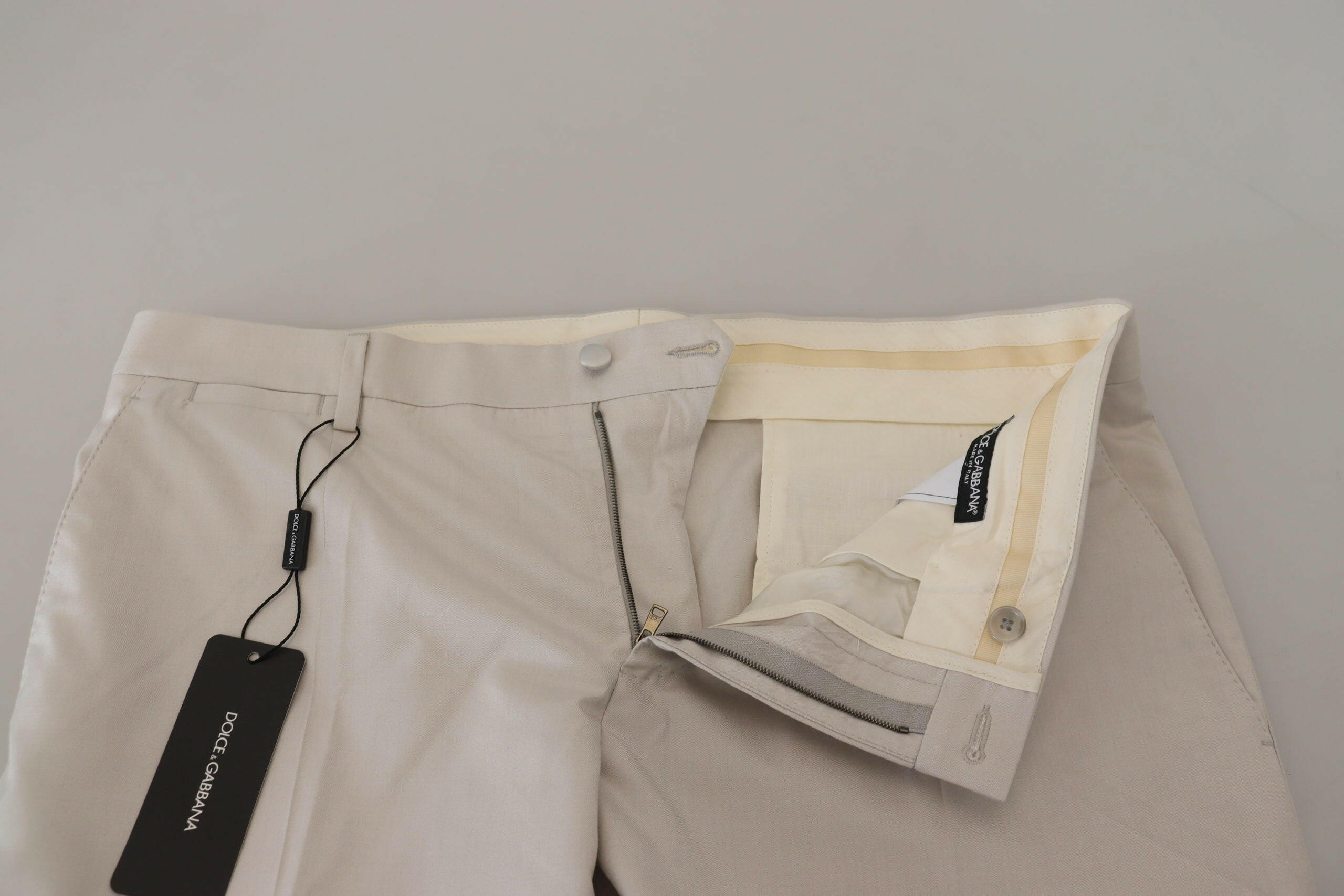 Dolce & Gabbana Off White Silk Mid Waist Chino Pants -   -  Dolce & Gabbana.
