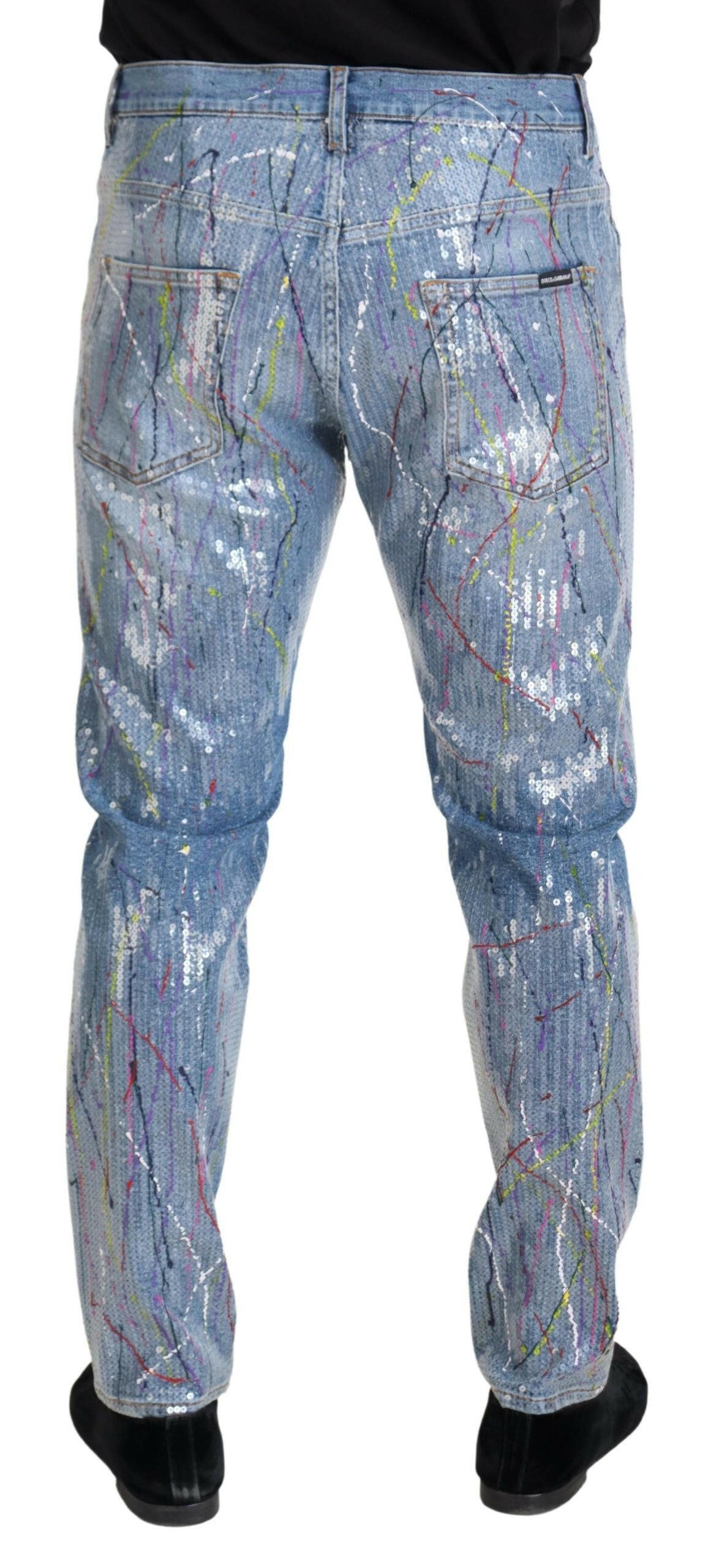 Dolce & Gabbana Blue Cotton Color Splash Print Denim Jeans -   -  Dolce & Gabbana.