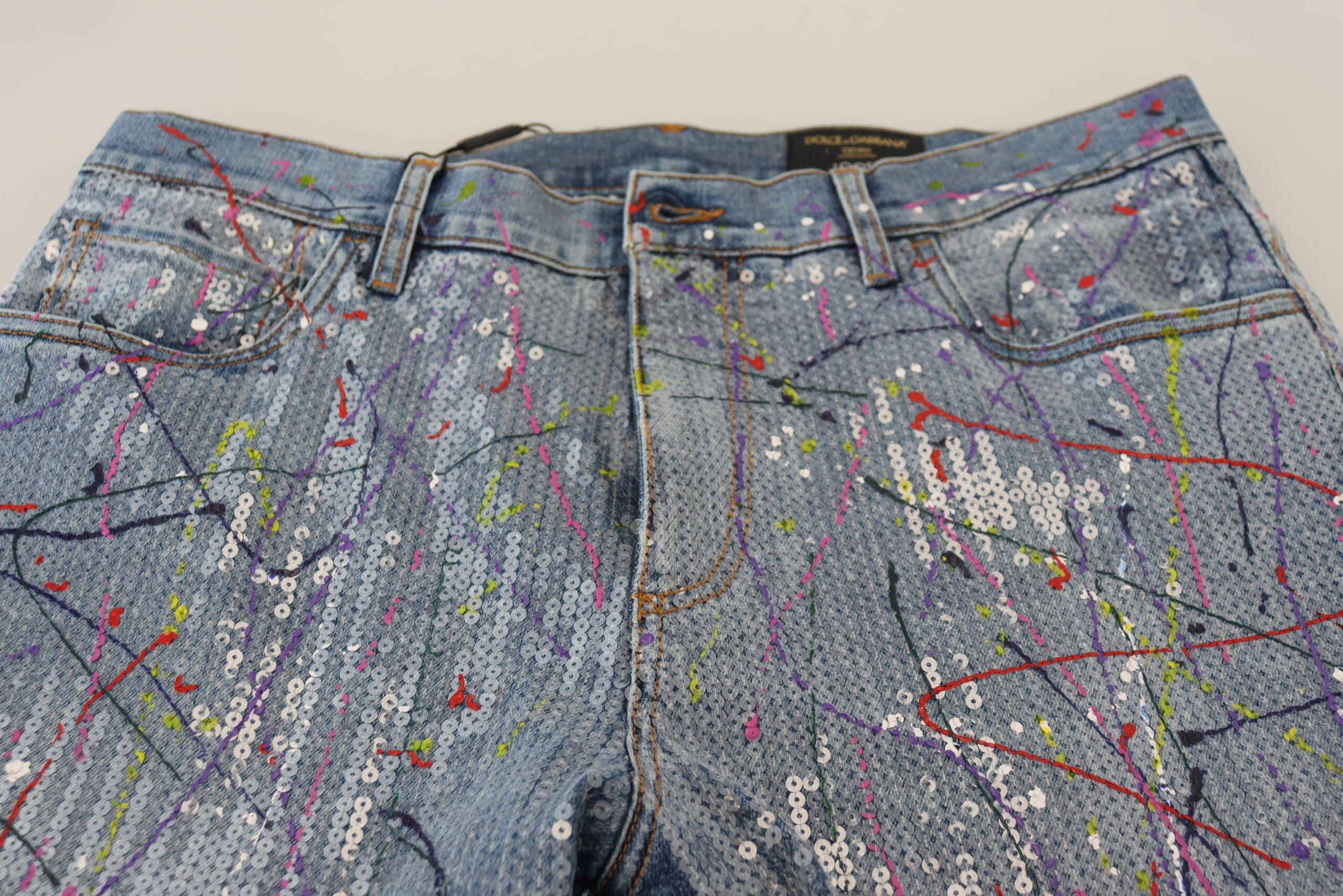 Dolce & Gabbana Blue Cotton Color Splash Print Denim Jeans -   -  Dolce & Gabbana.