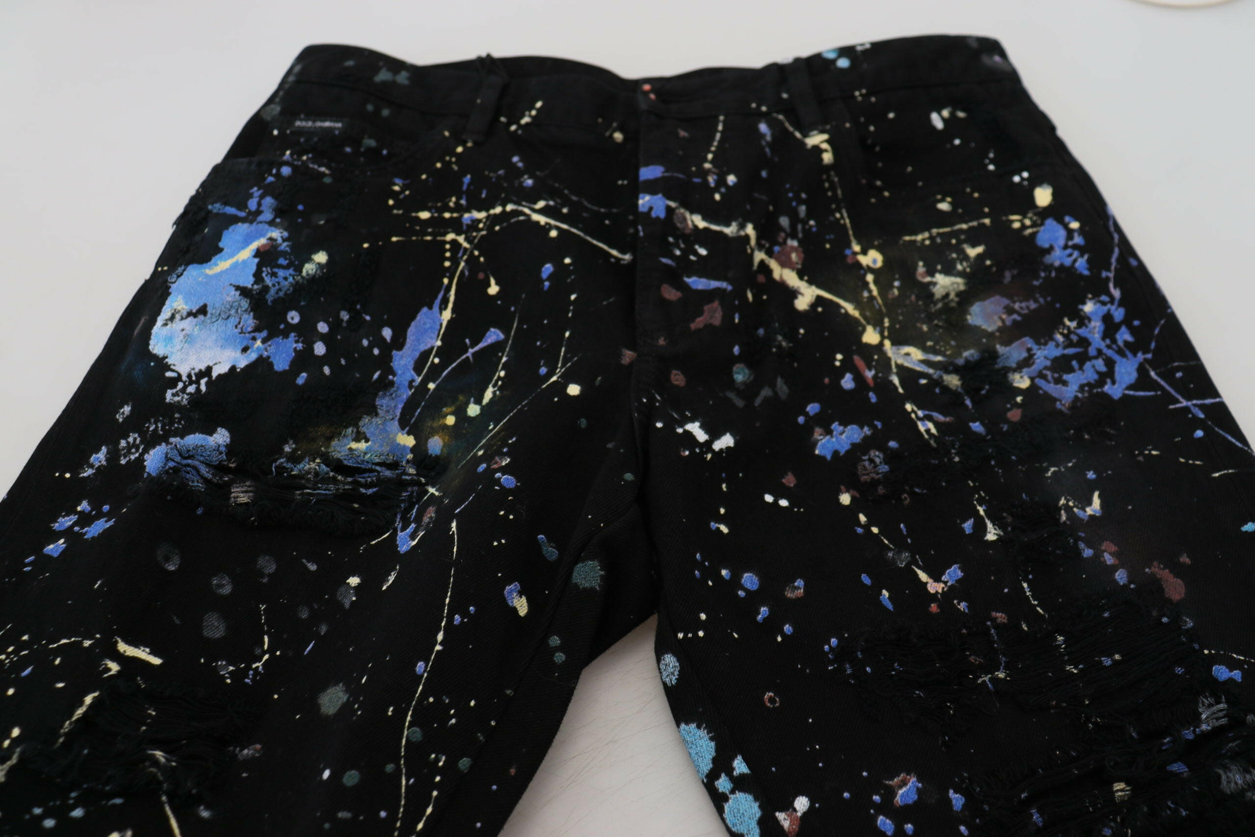 Dolce & Gabbana Black Cotton Color Splash Print Denim Jeans -   -  Dolce & Gabbana.