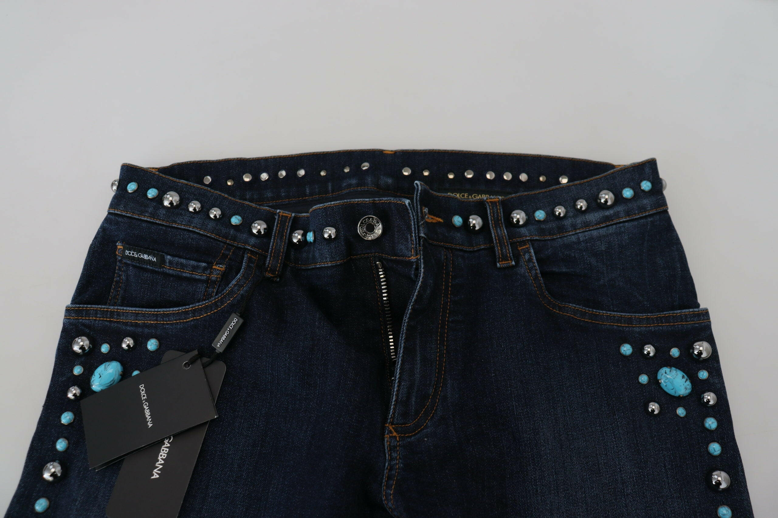 Dolce & Gabbana Blue Cotton Studded Low Waist Denim Jeans -   -  Dolce & Gabbana.