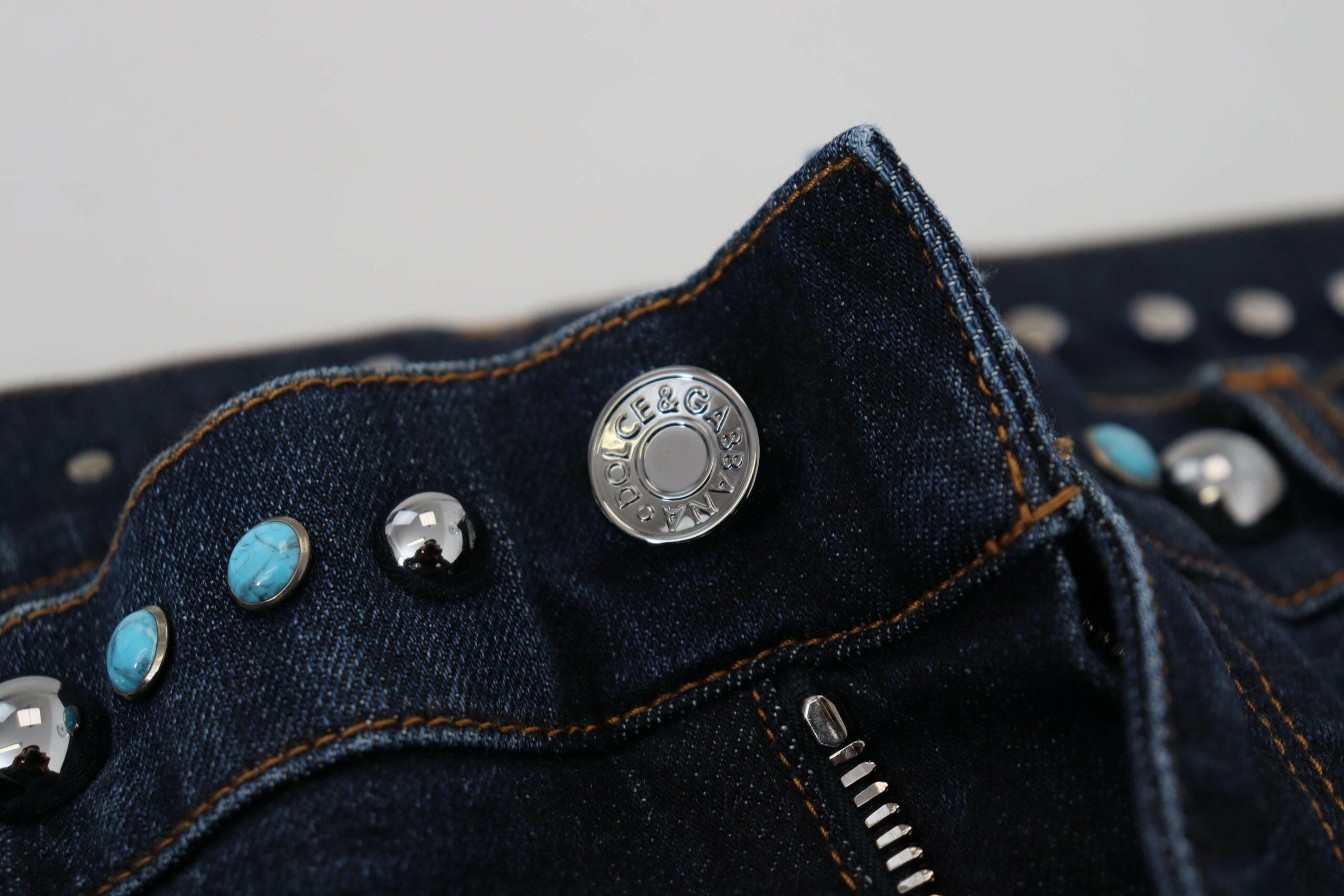 Dolce & Gabbana Blue Cotton Studded Low Waist Denim Jeans -   -  Dolce & Gabbana.