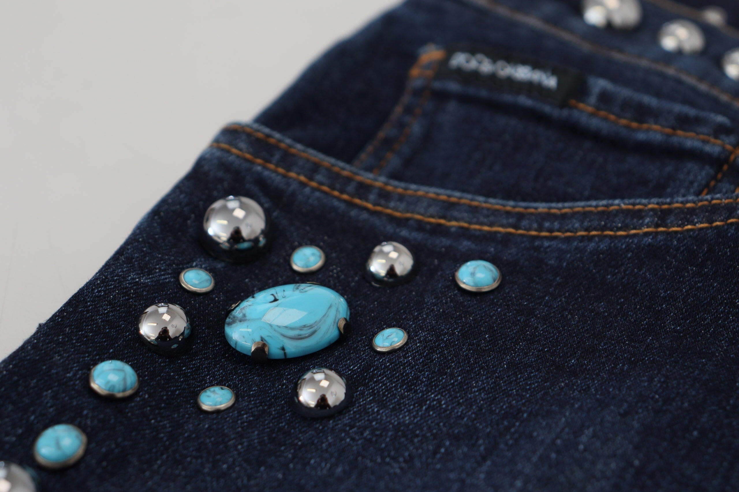 Dolce & Gabbana Blue Cotton Studded Low Waist Denim Jeans -   -  Dolce & Gabbana.