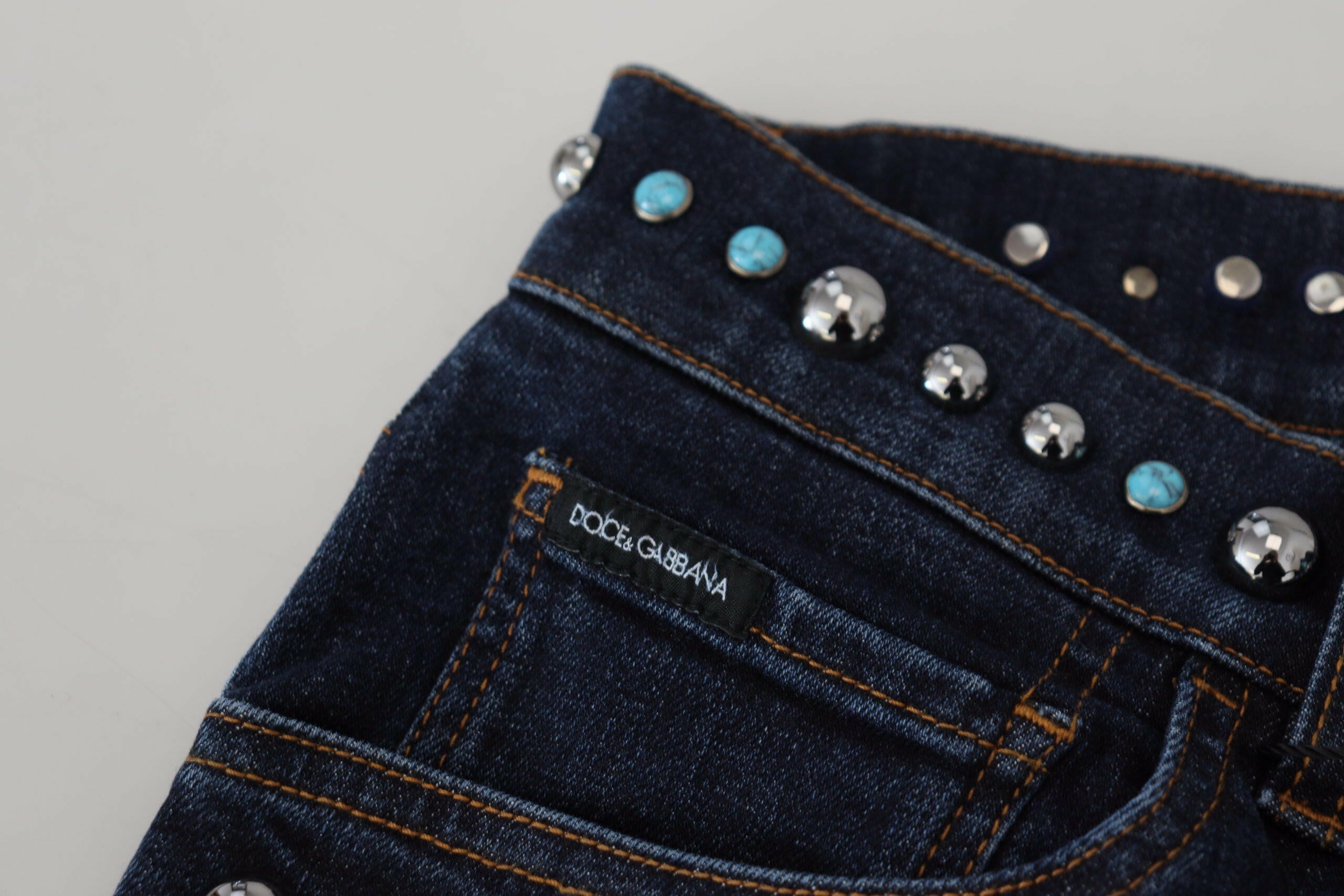 Dolce & Gabbana Blue Cotton Studded Low Waist Denim Jeans -   -  Dolce & Gabbana.