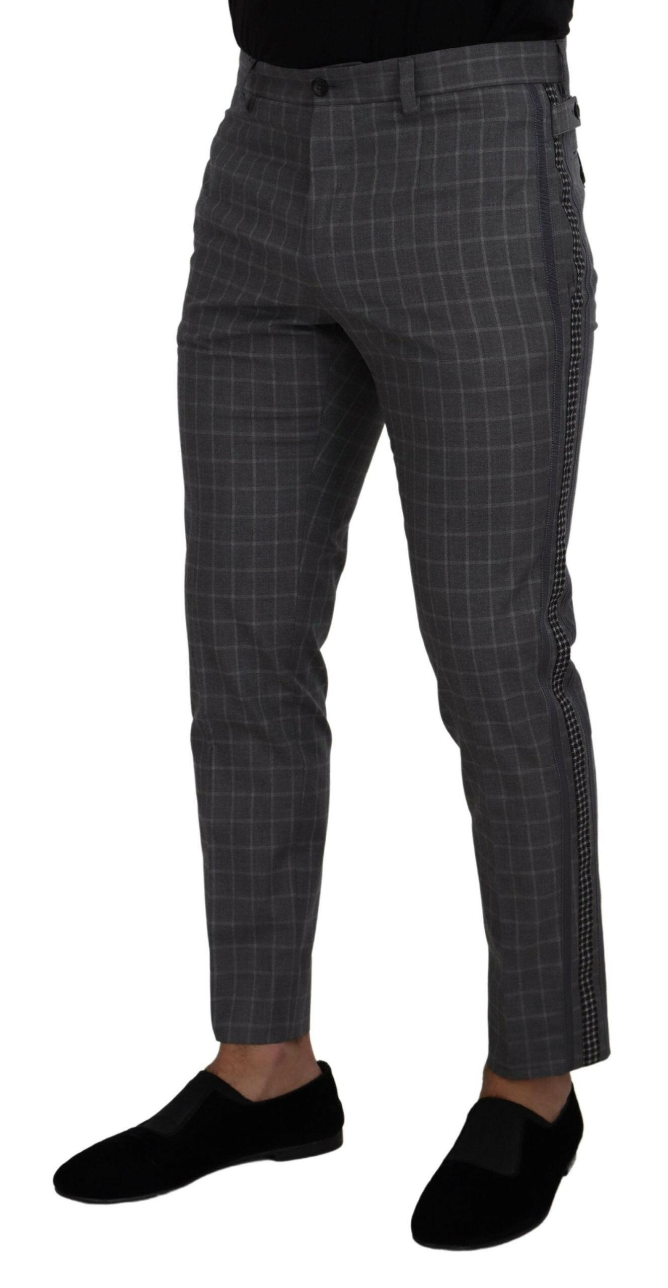 Dolce & Gabbana Grey Cotton Checkered Chino Pants -   -  Dolce & Gabbana.