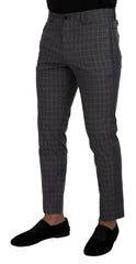 Dolce & Gabbana Grey Cotton Checkered Chino Pants -   -  Dolce & Gabbana.