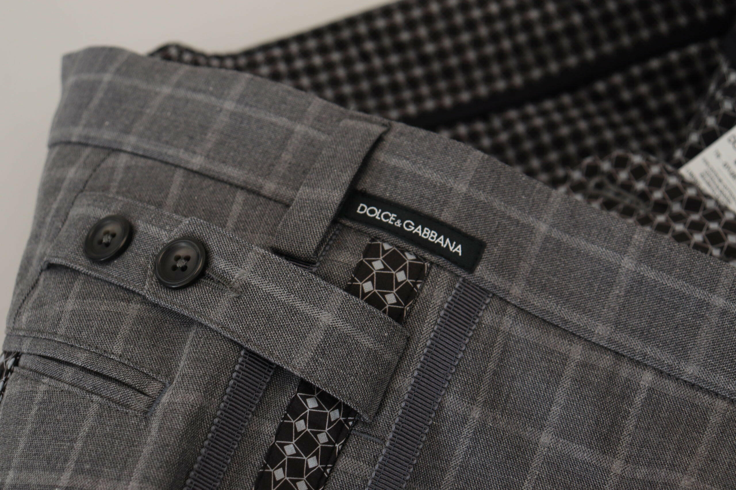 Dolce & Gabbana Grey Cotton Checkered Chino Pants -   -  Dolce & Gabbana.