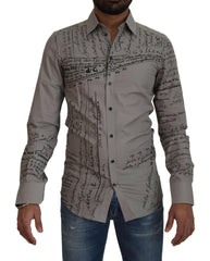Dolce & Gabbana Gray Printed Cotton Slim Dress GOLD Shirt -   -  Dolce & Gabbana.