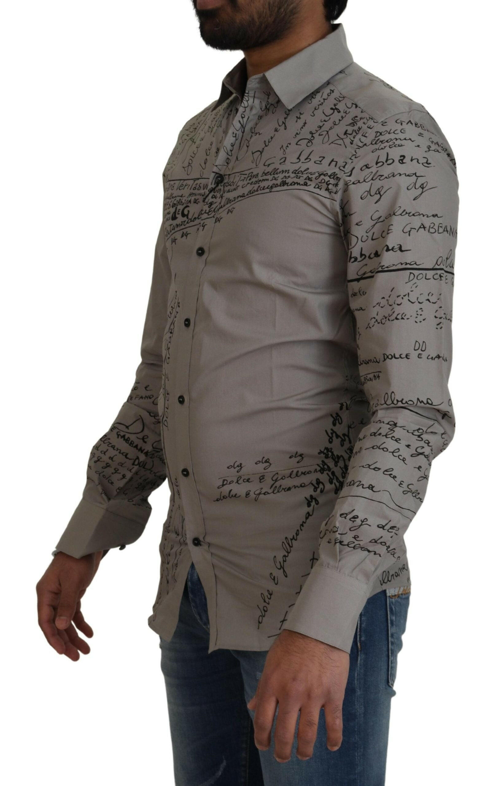 Dolce & Gabbana Gray Printed Cotton Slim Dress GOLD Shirt -   -  Dolce & Gabbana.