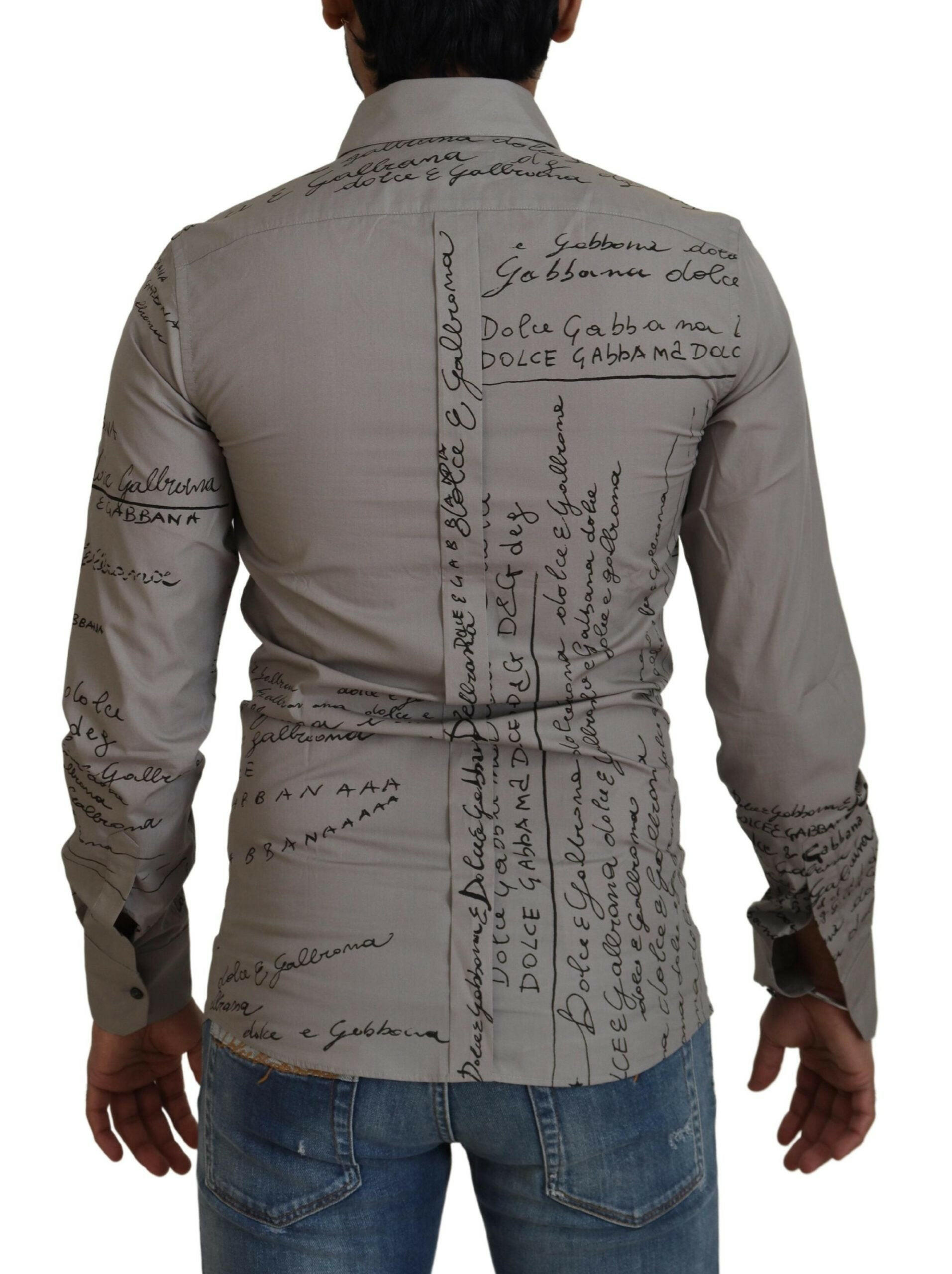Dolce & Gabbana Gray Printed Cotton Slim Dress GOLD Shirt -   -  Dolce & Gabbana.