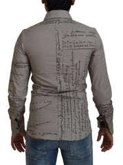 Dolce & Gabbana Gray Printed Cotton Slim Dress GOLD Shirt -   -  Dolce & Gabbana.
