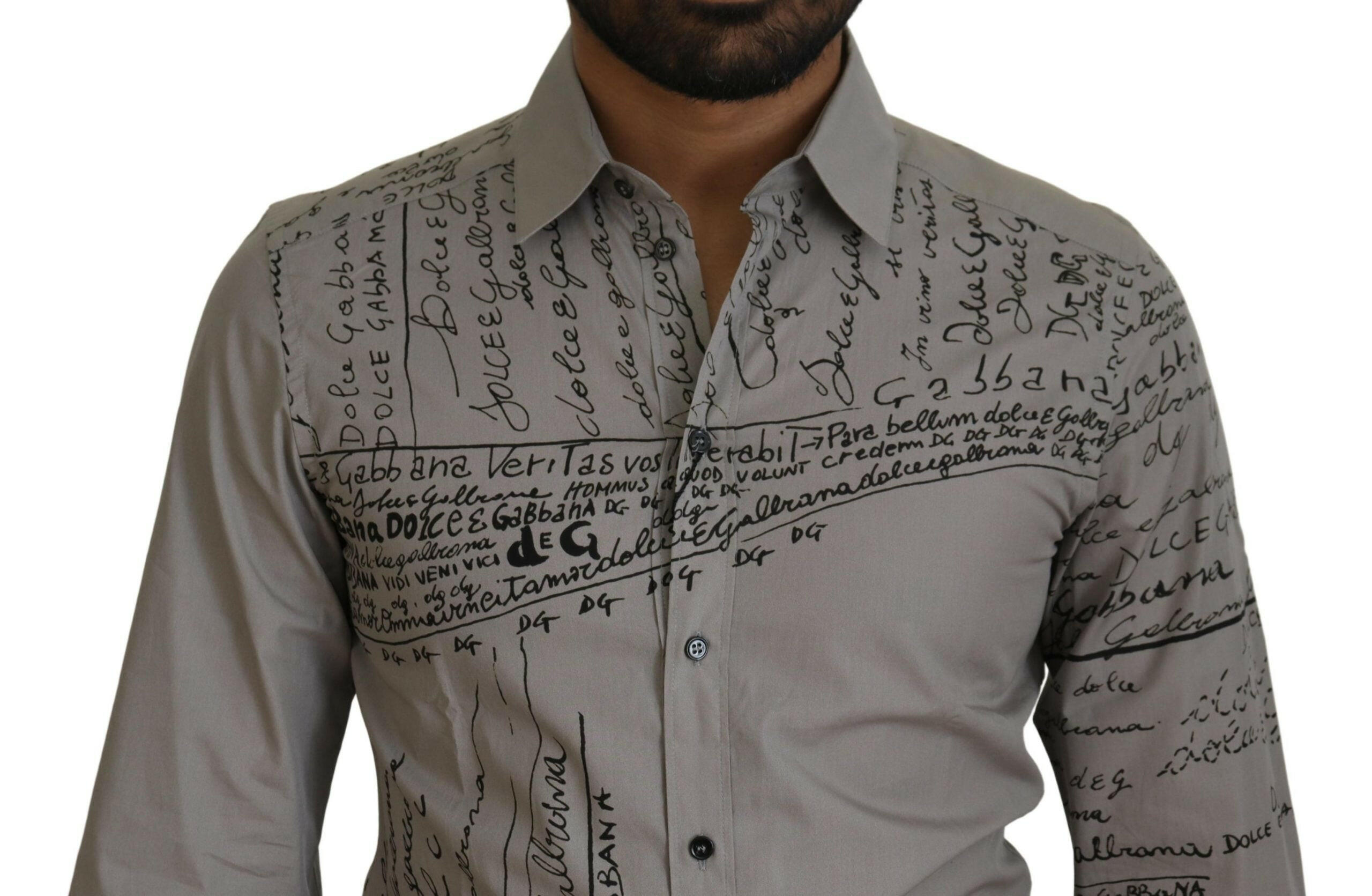 Dolce & Gabbana Gray Printed Cotton Slim Dress GOLD Shirt -   -  Dolce & Gabbana.
