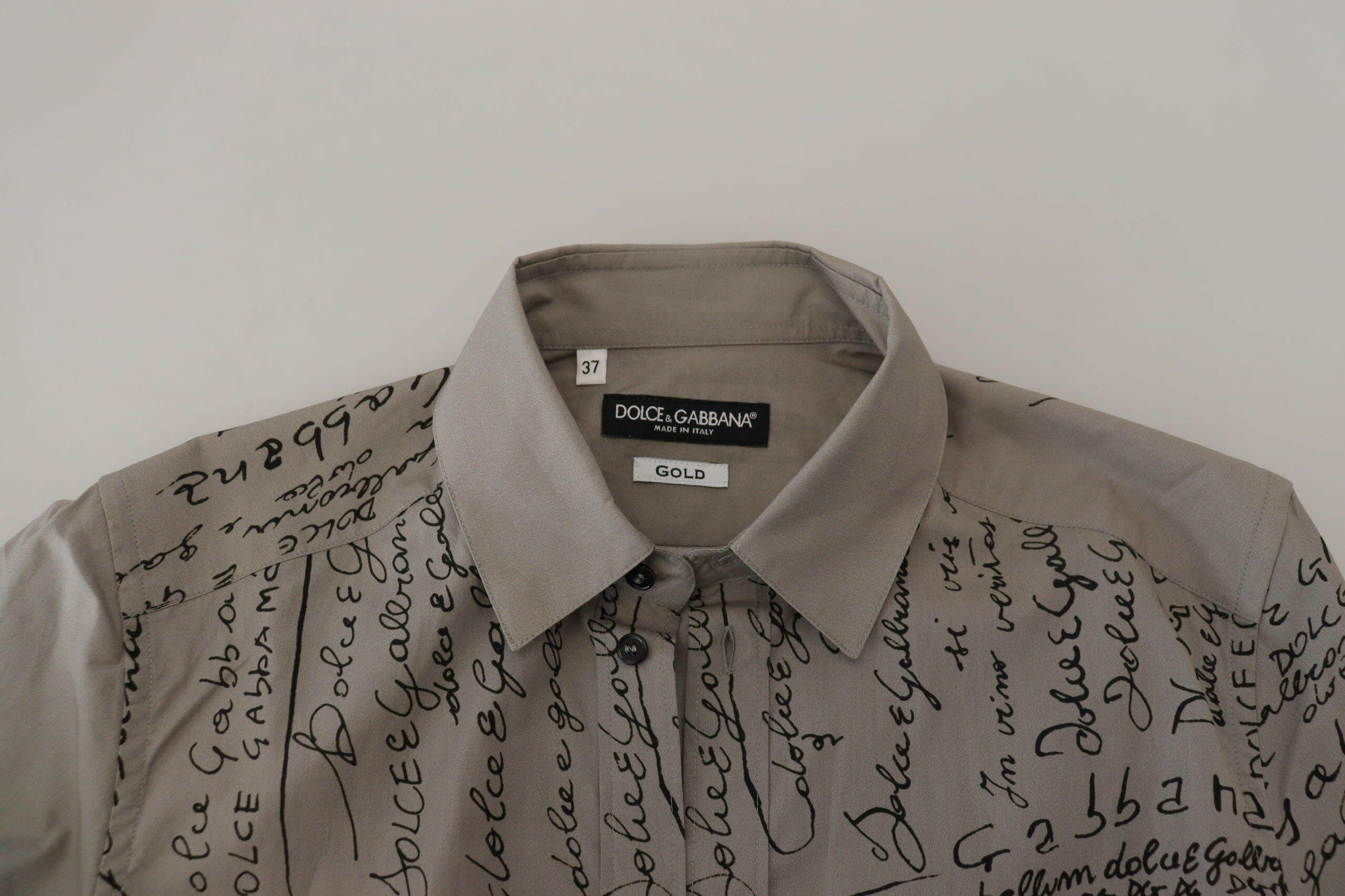 Dolce & Gabbana Gray Printed Cotton Slim Dress GOLD Shirt -   -  Dolce & Gabbana.