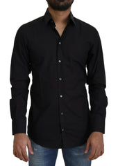 Dolce & Gabbana Black Cotton Slim Fit Formal Dress GOLD Shirt -   -  Dolce & Gabbana.