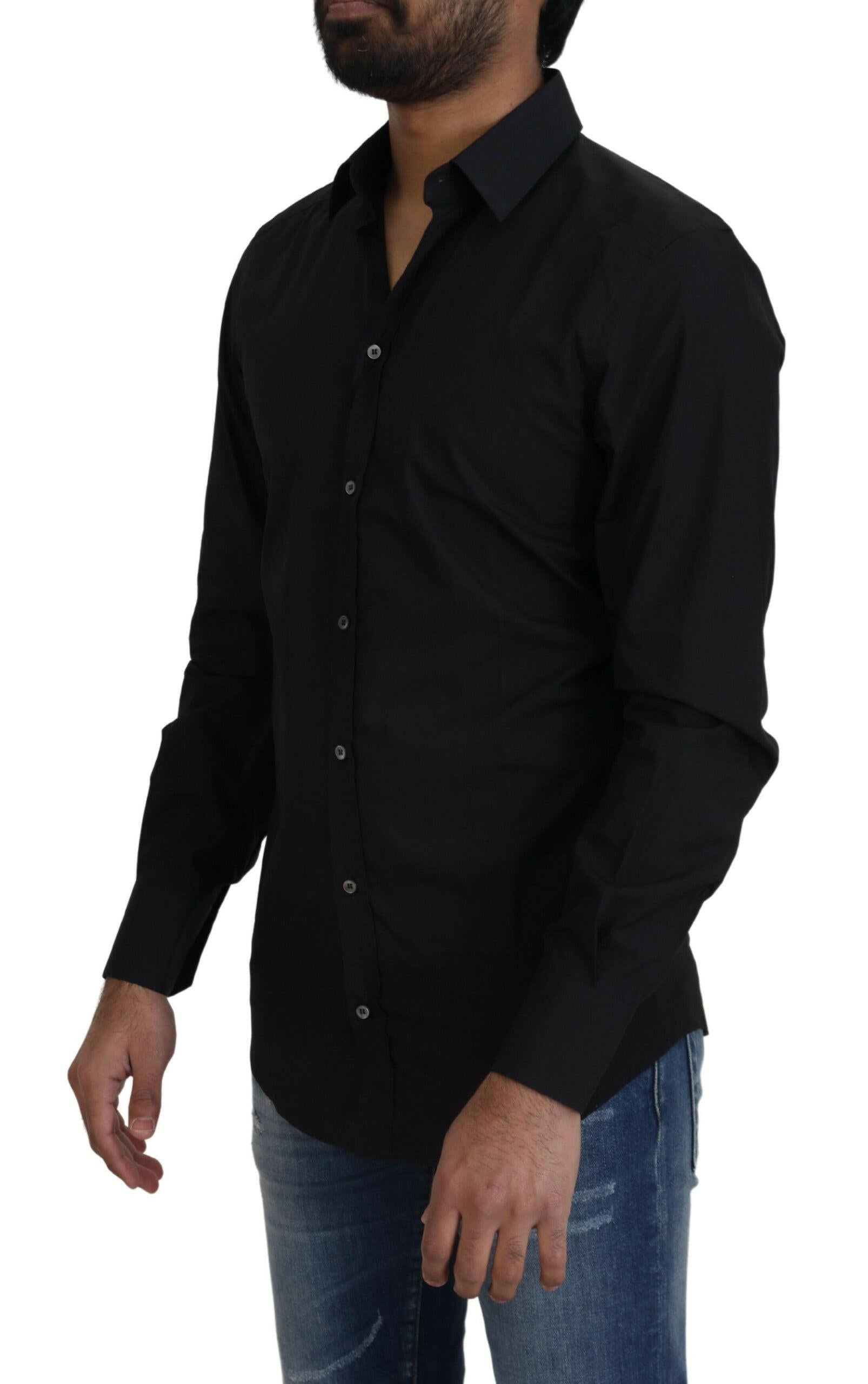 Dolce & Gabbana Black Cotton Slim Fit Formal Dress GOLD Shirt -   -  Dolce & Gabbana.