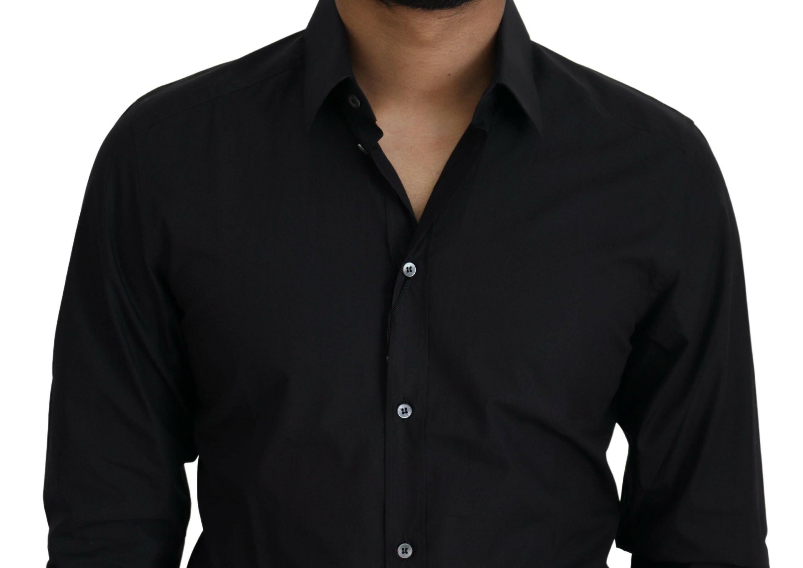 Dolce & Gabbana Black Cotton Slim Fit Formal Dress GOLD Shirt -   -  Dolce & Gabbana.