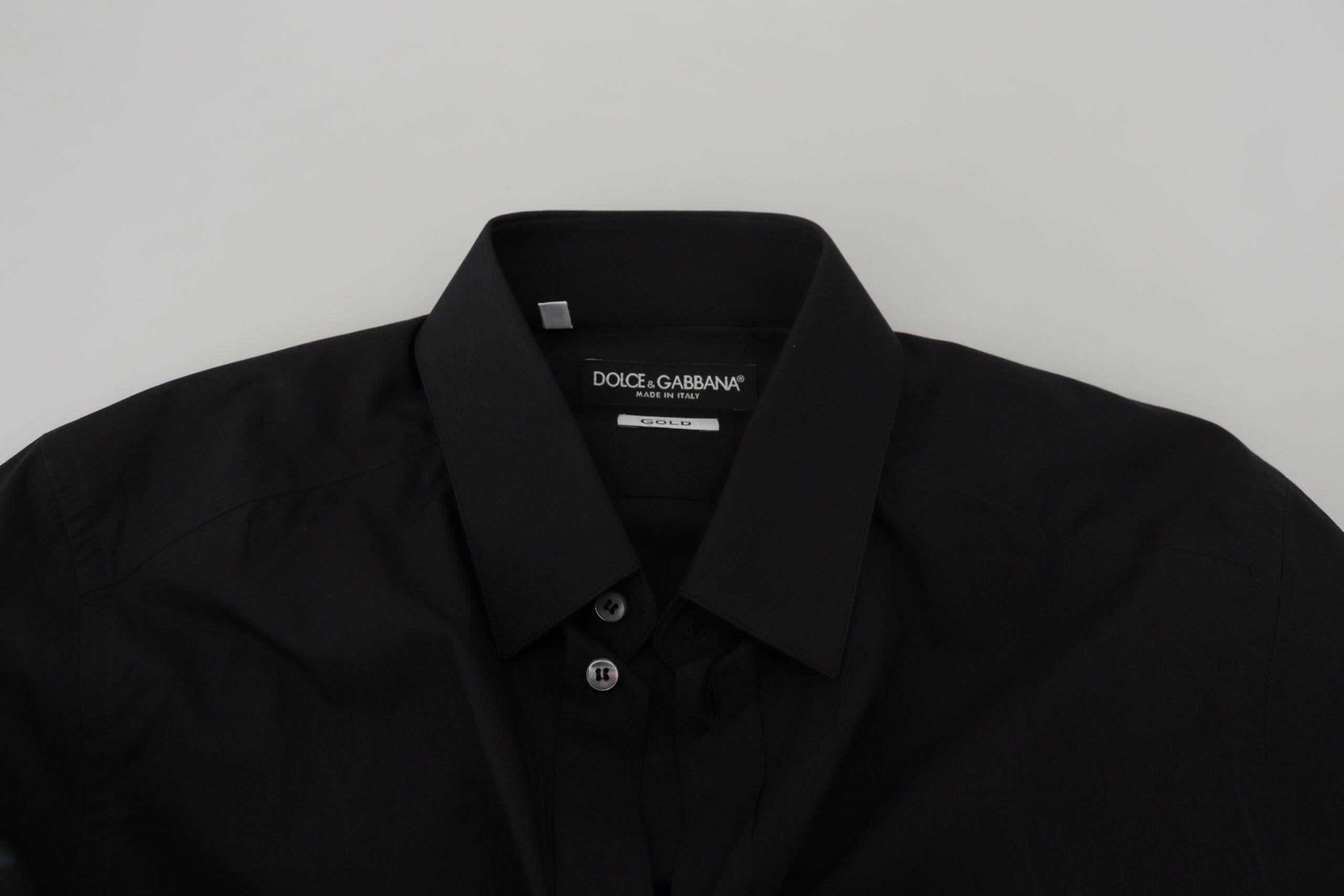 Dolce & Gabbana Black Cotton Slim Fit Formal Dress GOLD Shirt -   -  Dolce & Gabbana.
