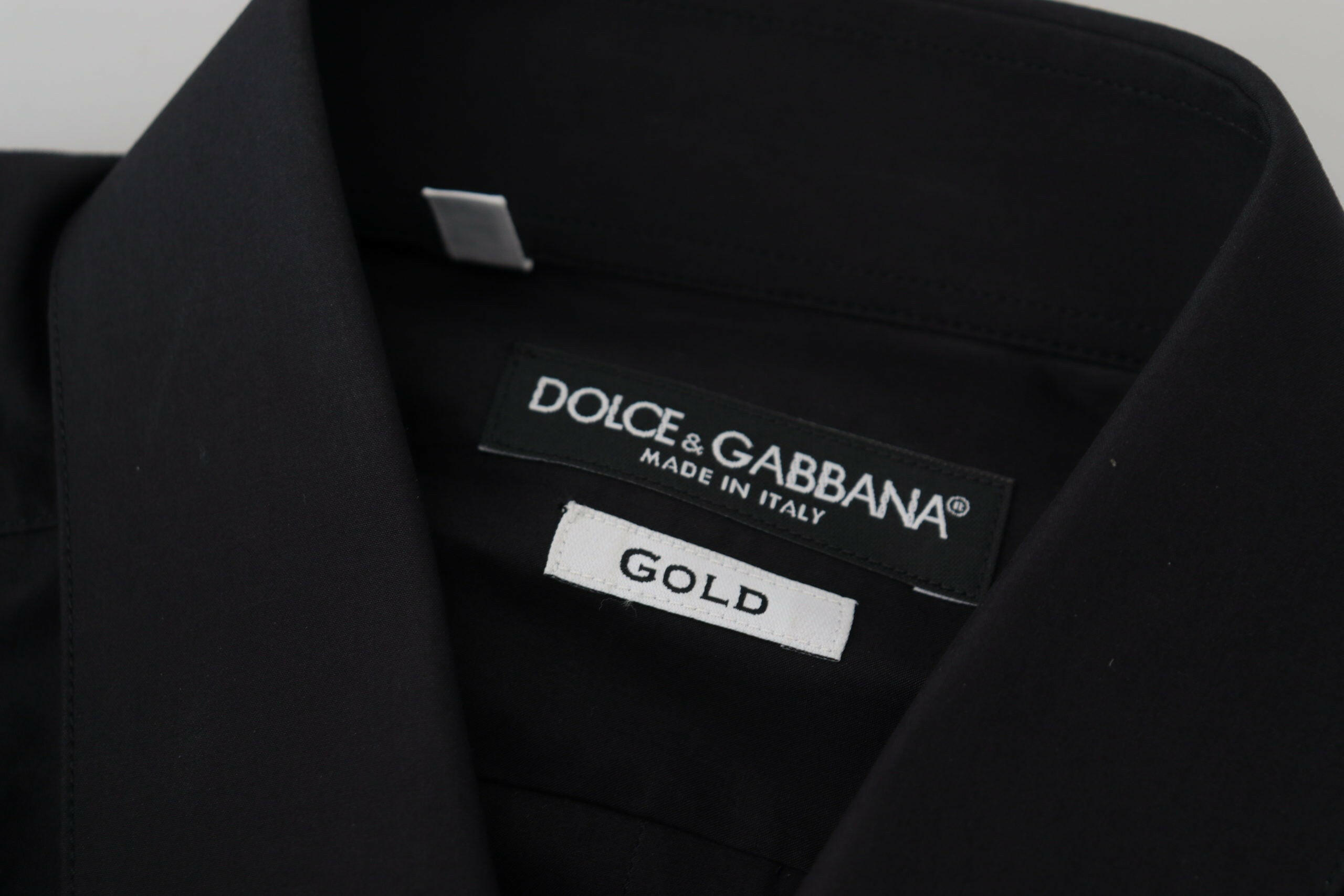 Dolce & Gabbana Black Cotton Slim Fit Formal Dress GOLD Shirt -   -  Dolce & Gabbana.
