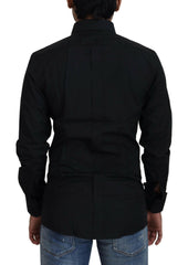 Dolce & Gabbana Black Cotton Slim Fit Formal Dress GOLD Shirt -   -  Dolce & Gabbana.