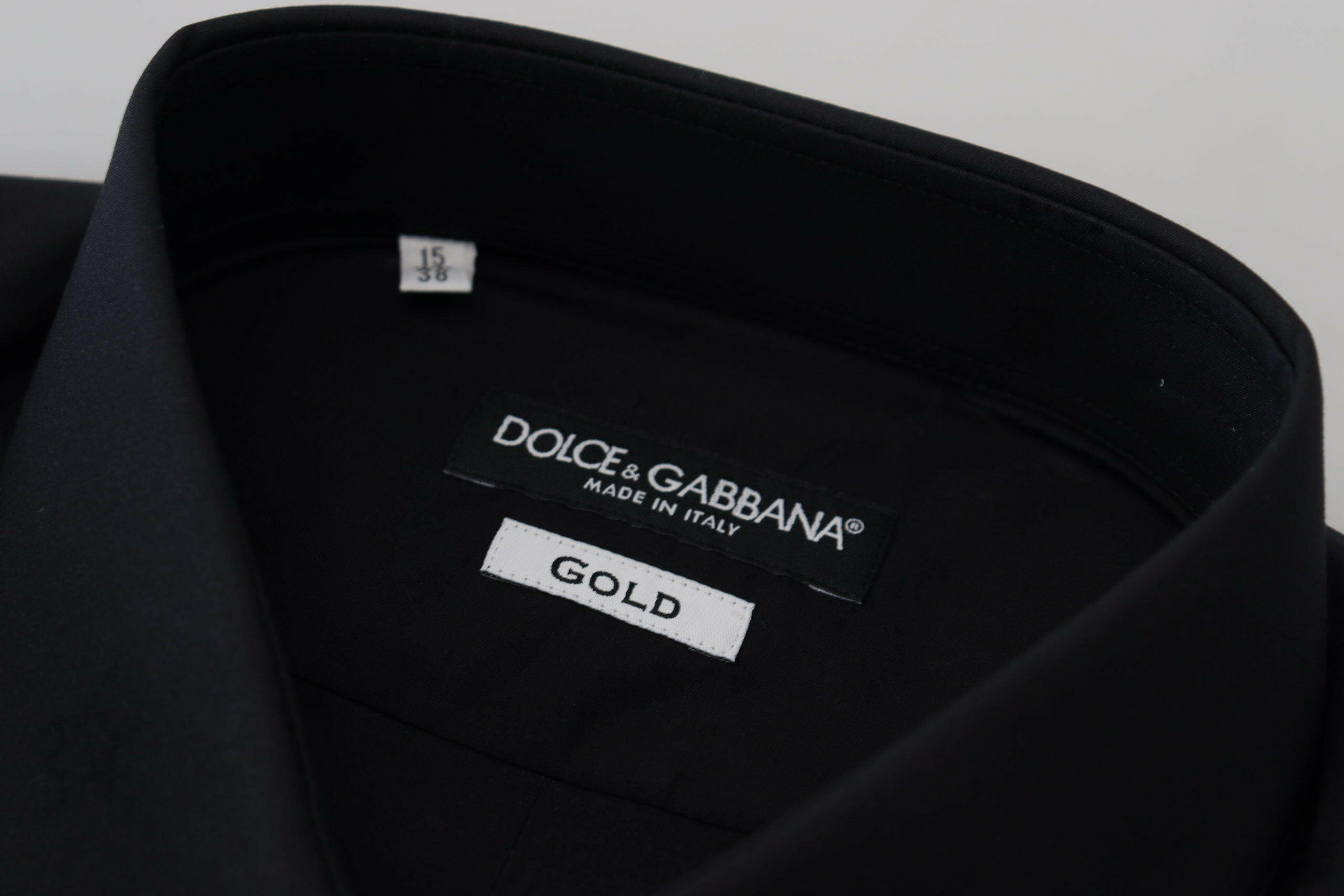 Dolce & Gabbana Black Cotton Slim Fit Formal Dress GOLD Shirt -   -  Dolce & Gabbana.