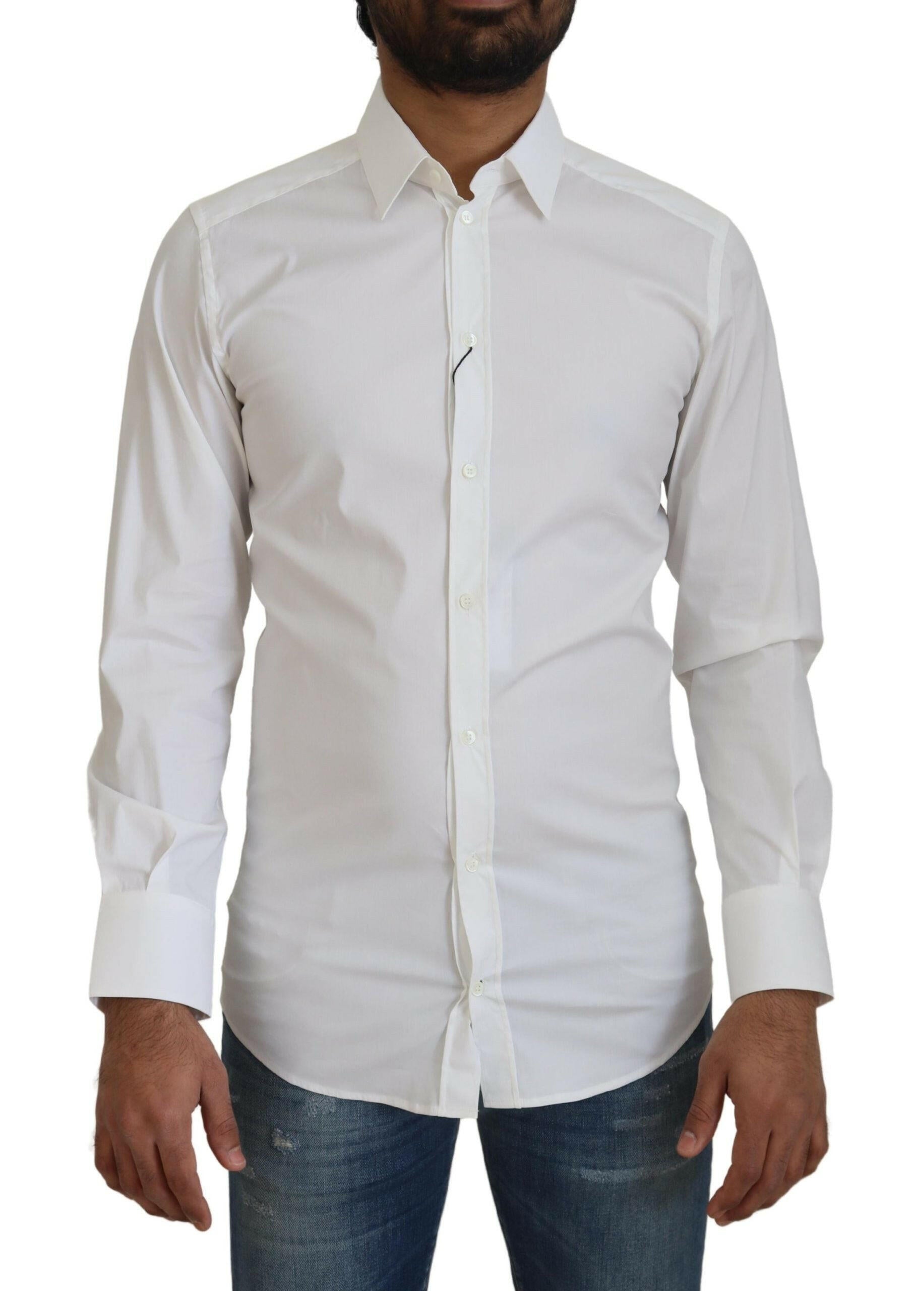 Dolce & Gabbana White Cotton Slim Fit Formal Dress GOLD Shirt -   -  Dolce & Gabbana.