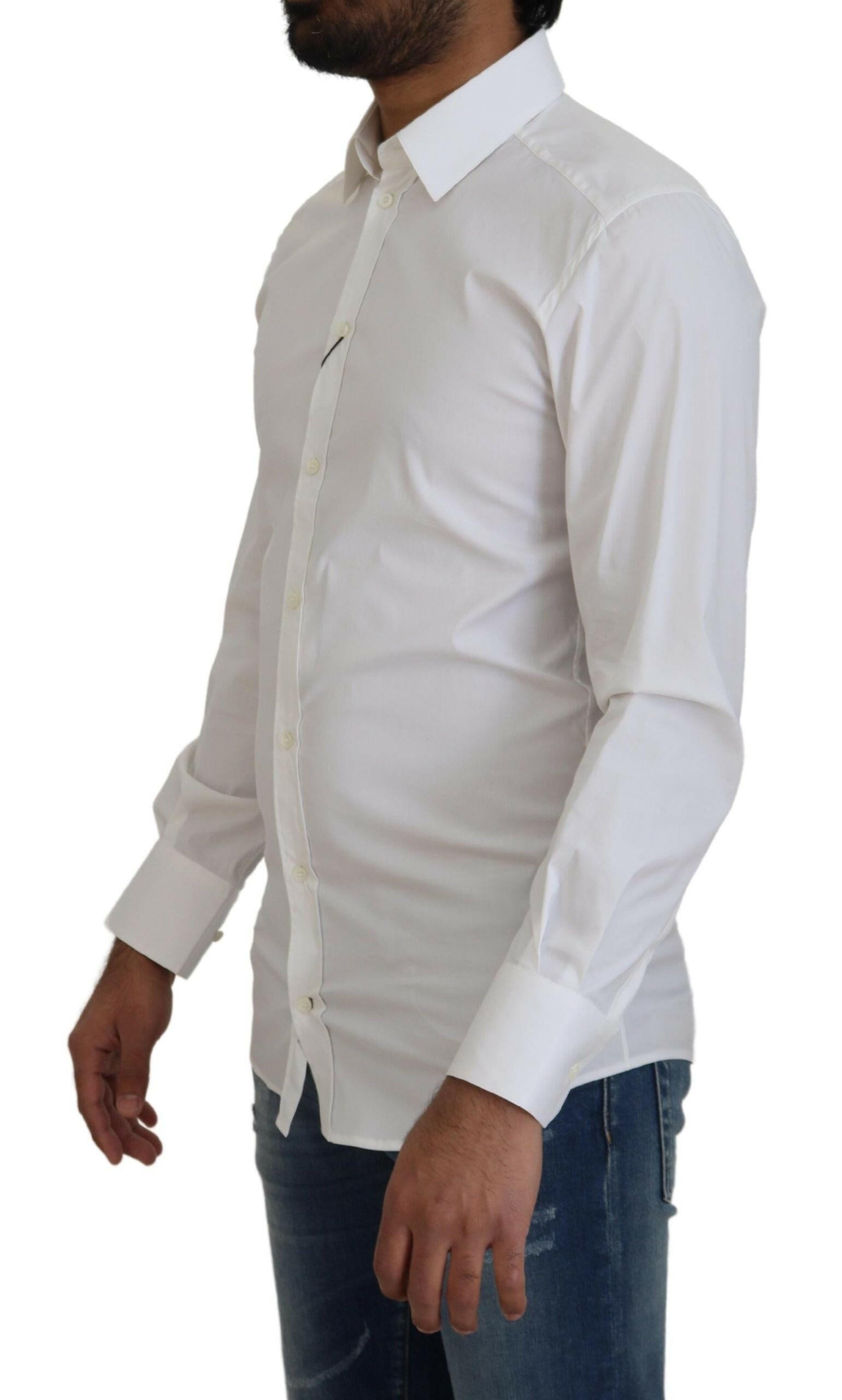 Dolce & Gabbana White Cotton Slim Fit Formal Dress GOLD Shirt -   -  Dolce & Gabbana.