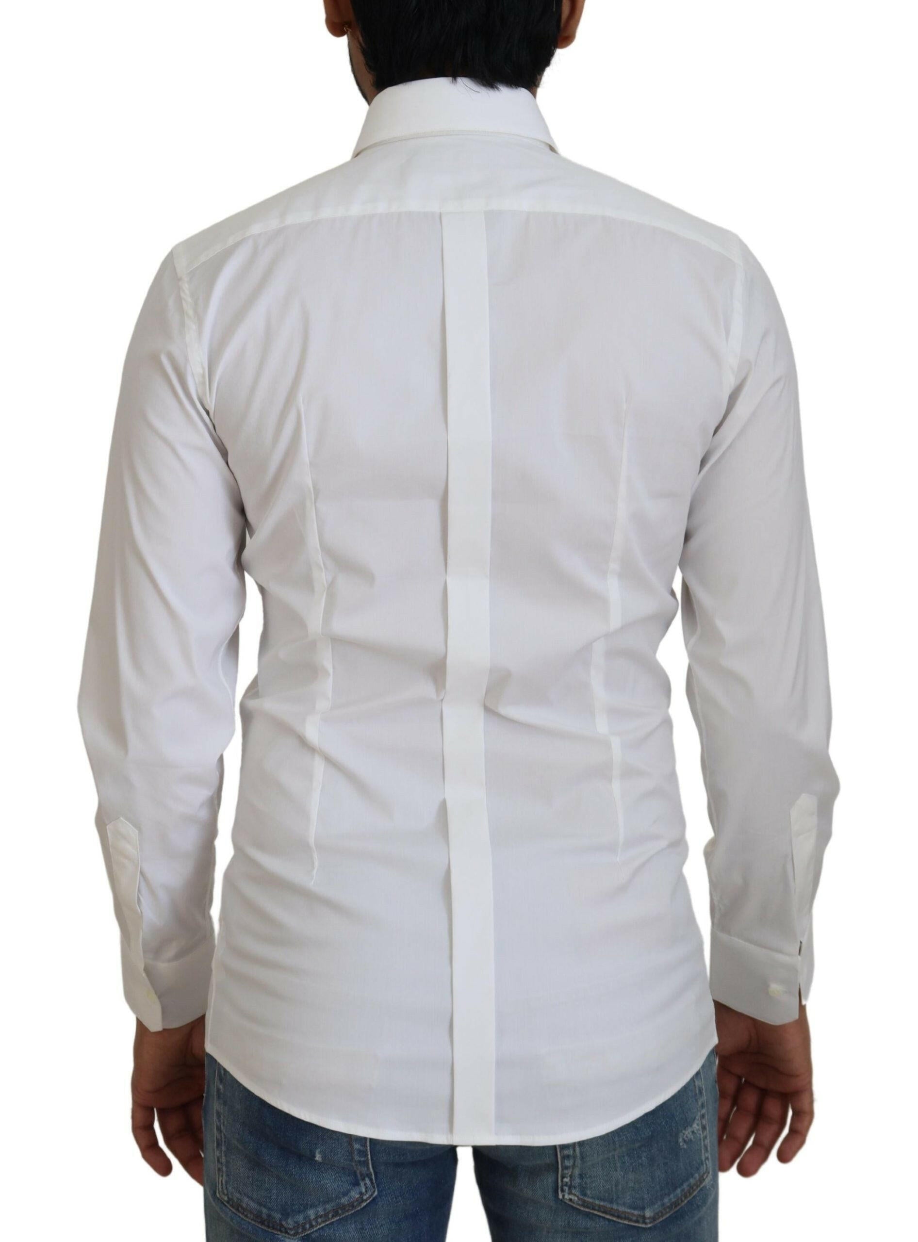 Dolce & Gabbana White Cotton Slim Fit Formal Dress GOLD Shirt -   -  Dolce & Gabbana.