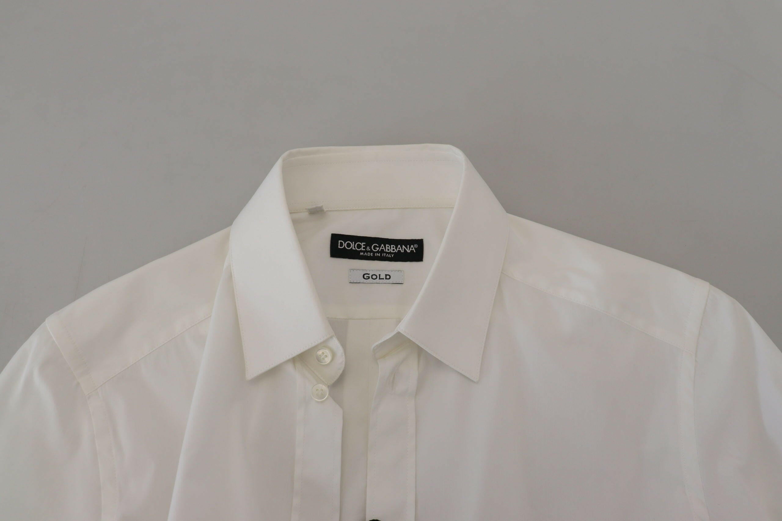 Dolce & Gabbana White Cotton Slim Fit Formal Dress GOLD Shirt -   -  Dolce & Gabbana.
