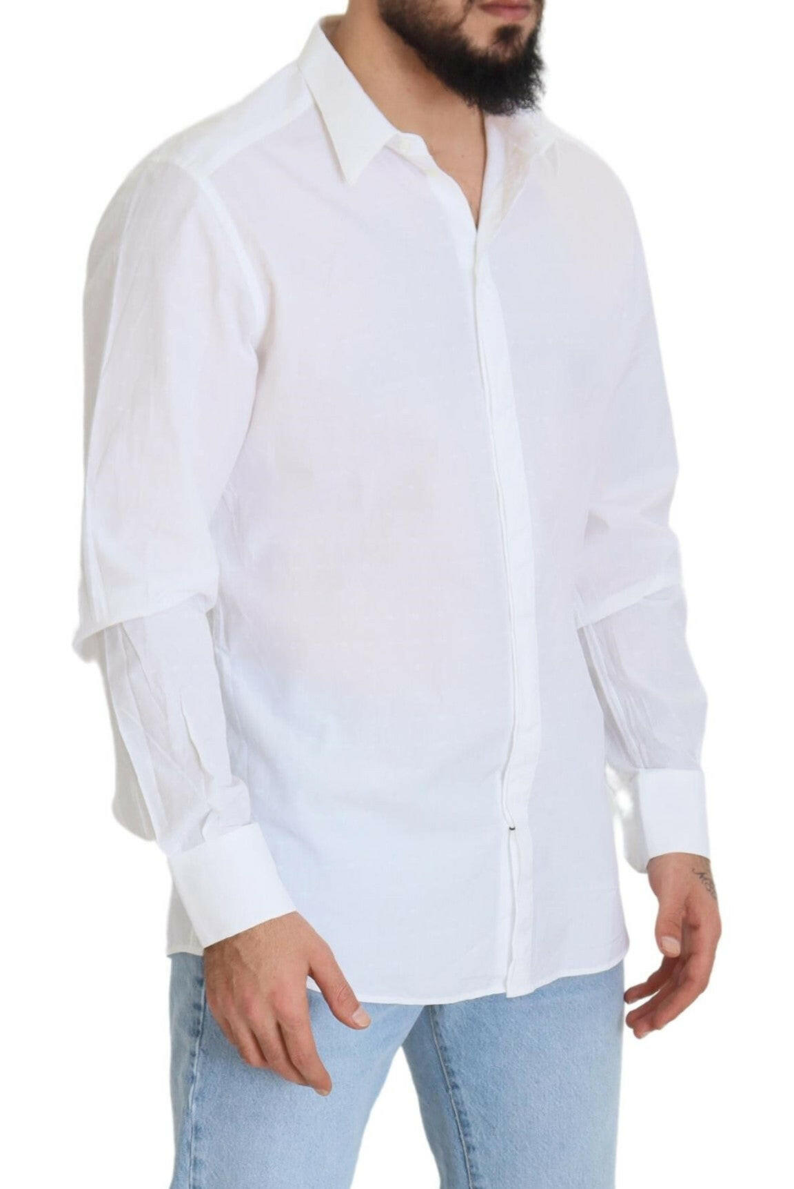 Dolce & Gabbana White Cotton Slim Fit Formal Dress GOLD Shirt -   -  Dolce & Gabbana.