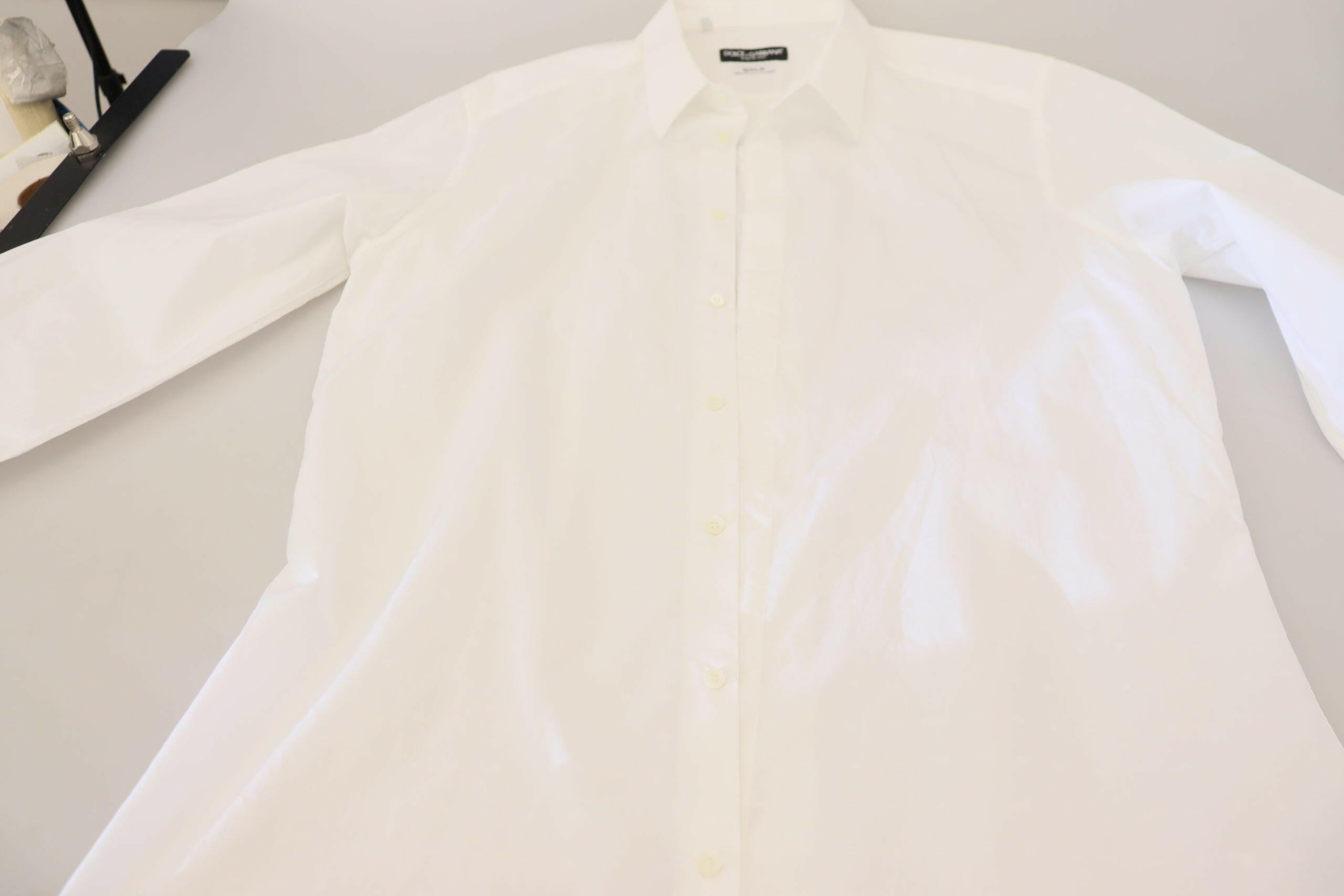 Dolce & Gabbana White Cotton Slim Fit Formal Dress GOLD Shirt -   -  Dolce & Gabbana.
