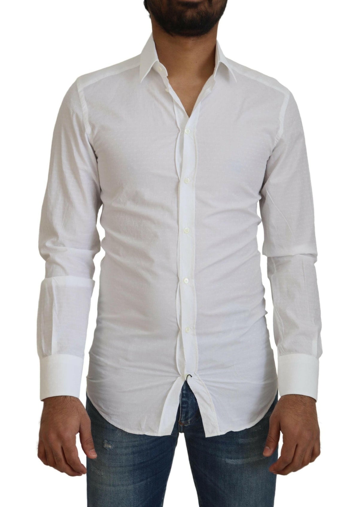 Dolce & Gabbana White Cotton Slim Fit Formal Dress GOLD Shirt -   -  Dolce & Gabbana.