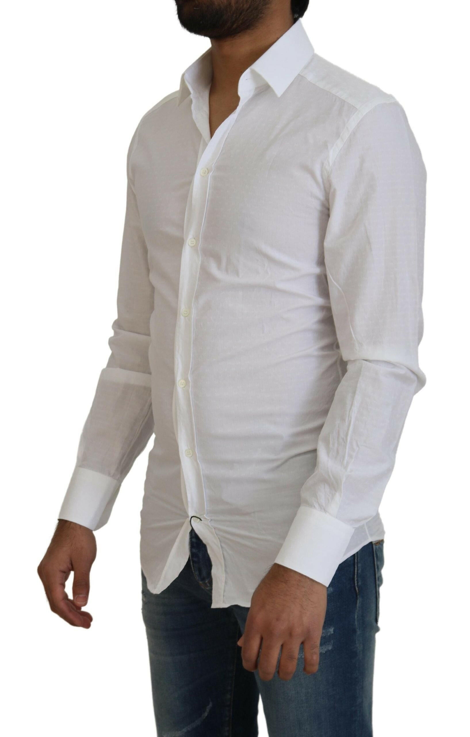 Dolce & Gabbana White Cotton Slim Fit Formal Dress GOLD Shirt -   -  Dolce & Gabbana.