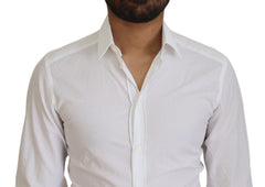 Dolce & Gabbana White Cotton Slim Fit Formal Dress GOLD Shirt -   -  Dolce & Gabbana.