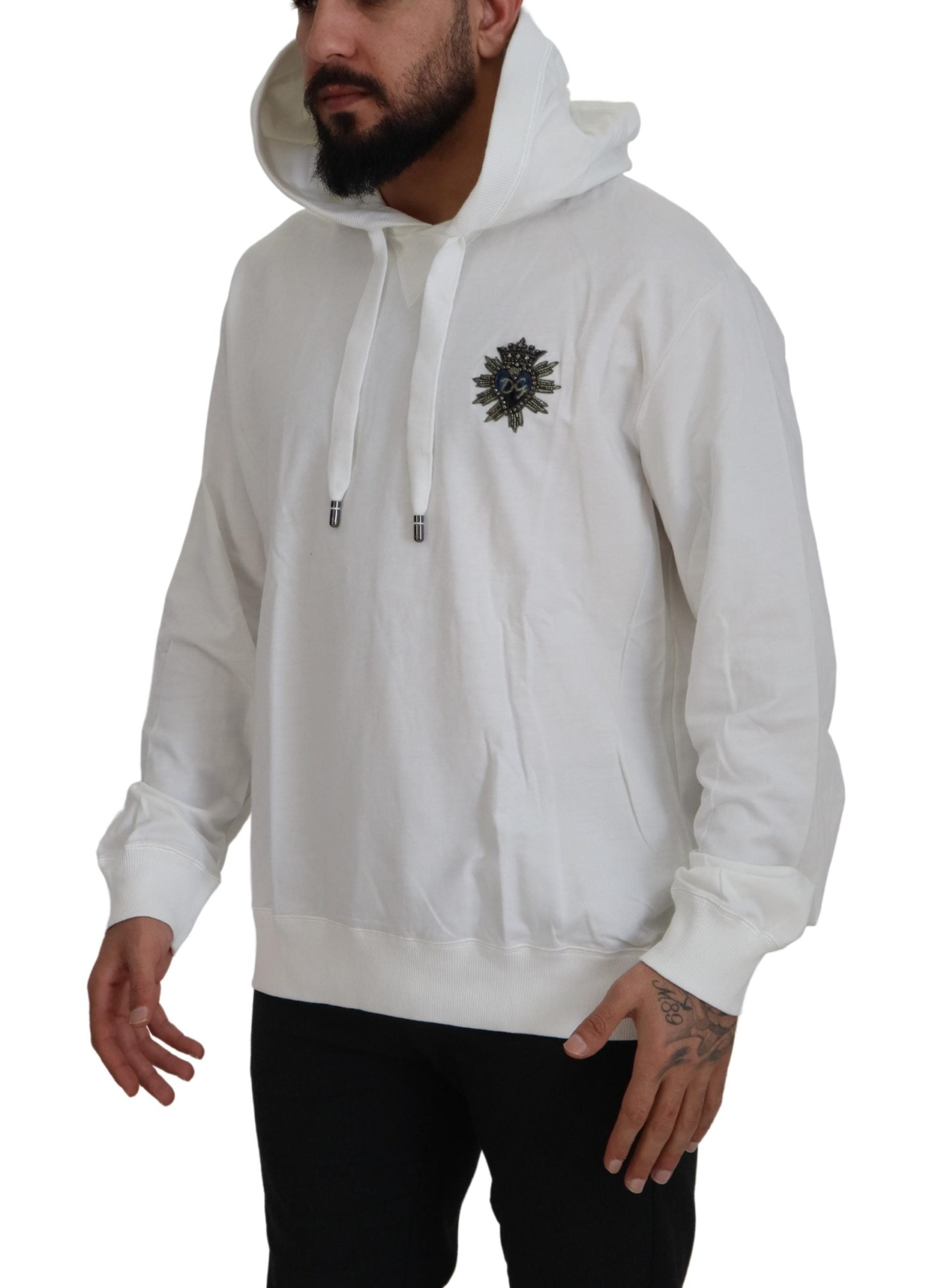 Dolce & Gabbana White Cotton Hooded Sweatshirt Sweater -   -  Dolce & Gabbana.