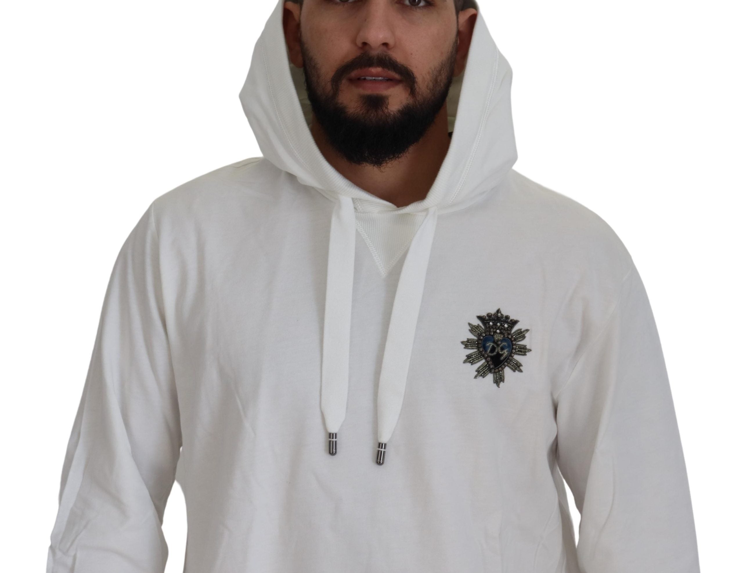 Dolce & Gabbana White Cotton Hooded Sweatshirt Sweater -   -  Dolce & Gabbana.