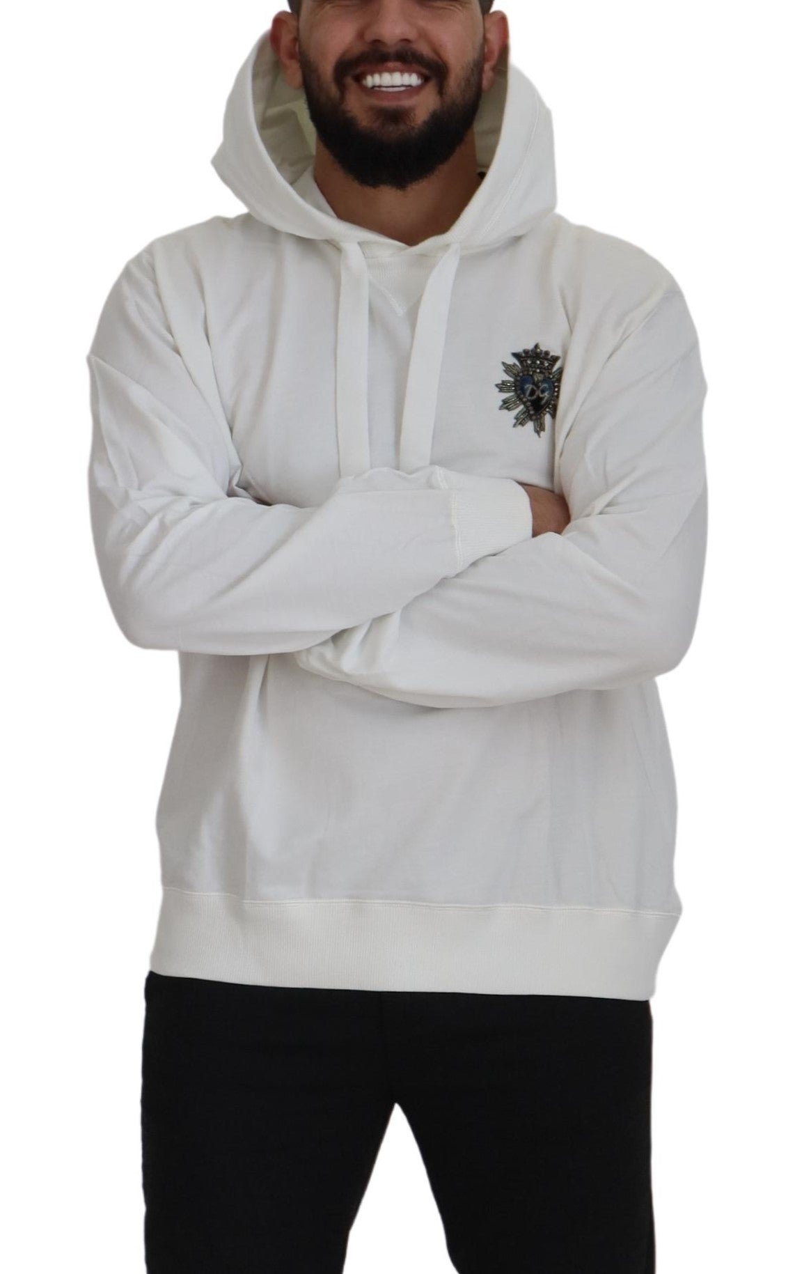 Dolce & Gabbana White Cotton Hooded Sweatshirt Sweater -   -  Dolce & Gabbana.