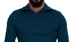 Dolce & Gabbana Blue Cotton Collared Slim Pullover Sweater -   -  Dolce & Gabbana.