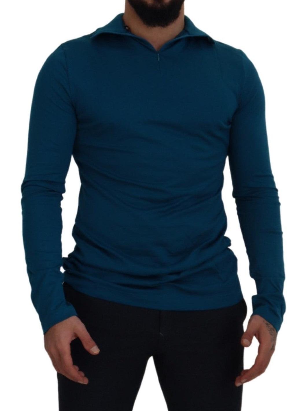 Dolce & Gabbana Blue Cotton Collared Slim Pullover Sweater -   -  Dolce & Gabbana.