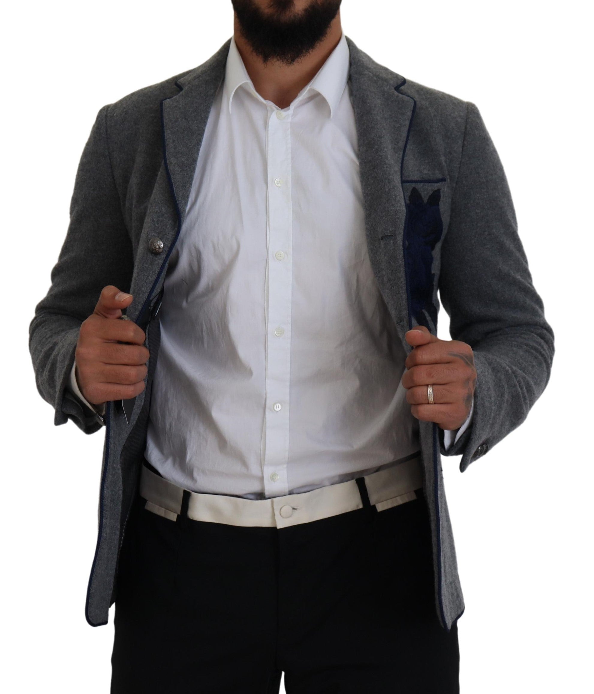 Dolce & Gabbana Gray Wool Roses Slim Fit Jacket Blazer -   -  Dolce & Gabbana.