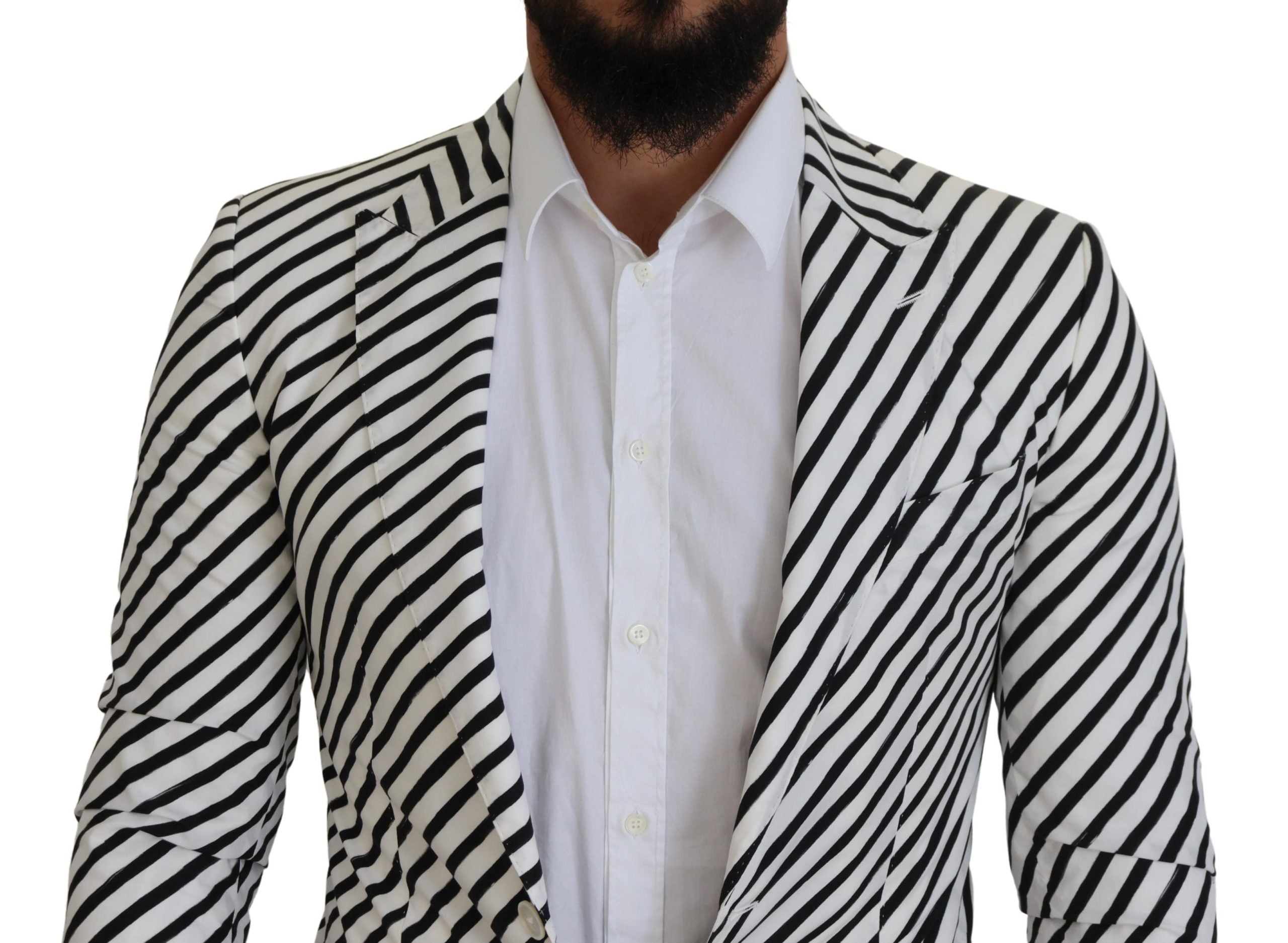 Dolce & Gabbana White Black Striped Slim Fit Jacket Blazer -   -  Dolce & Gabbana.