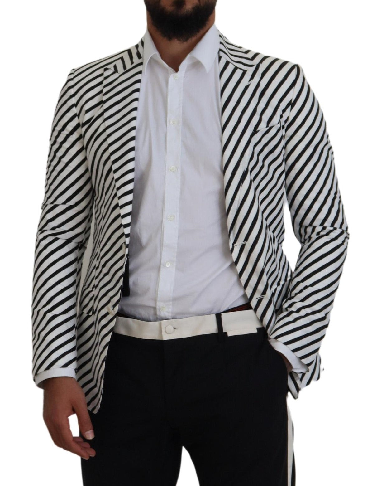 Dolce & Gabbana White Black Striped Slim Fit Jacket Blazer -   -  Dolce & Gabbana.