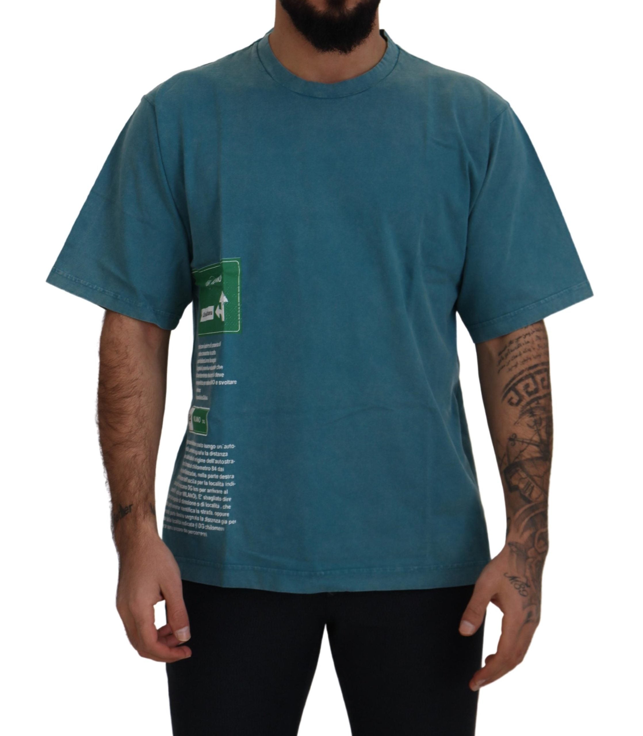 Dolce & Gabbana Blue Logo Print Crewneck Cotton T-shirt -   -  Dolce & Gabbana.