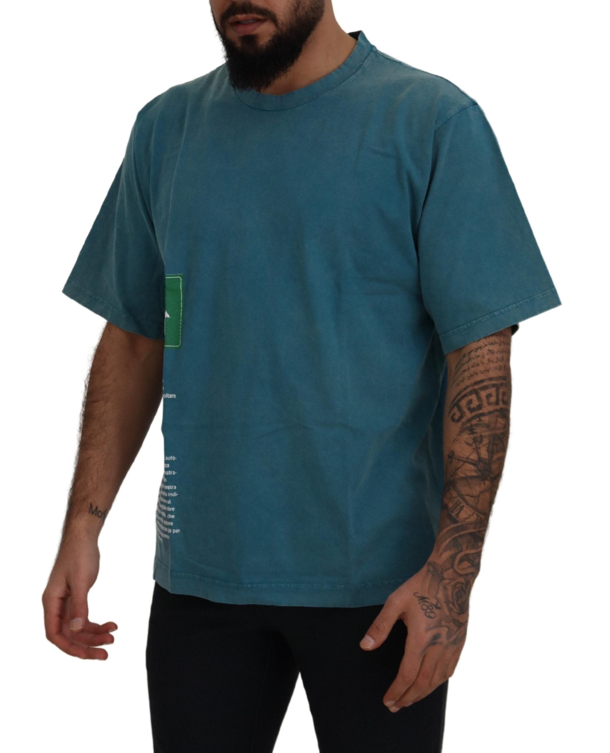 Dolce & Gabbana Blue Logo Print Crewneck Cotton T-shirt -   -  Dolce & Gabbana.