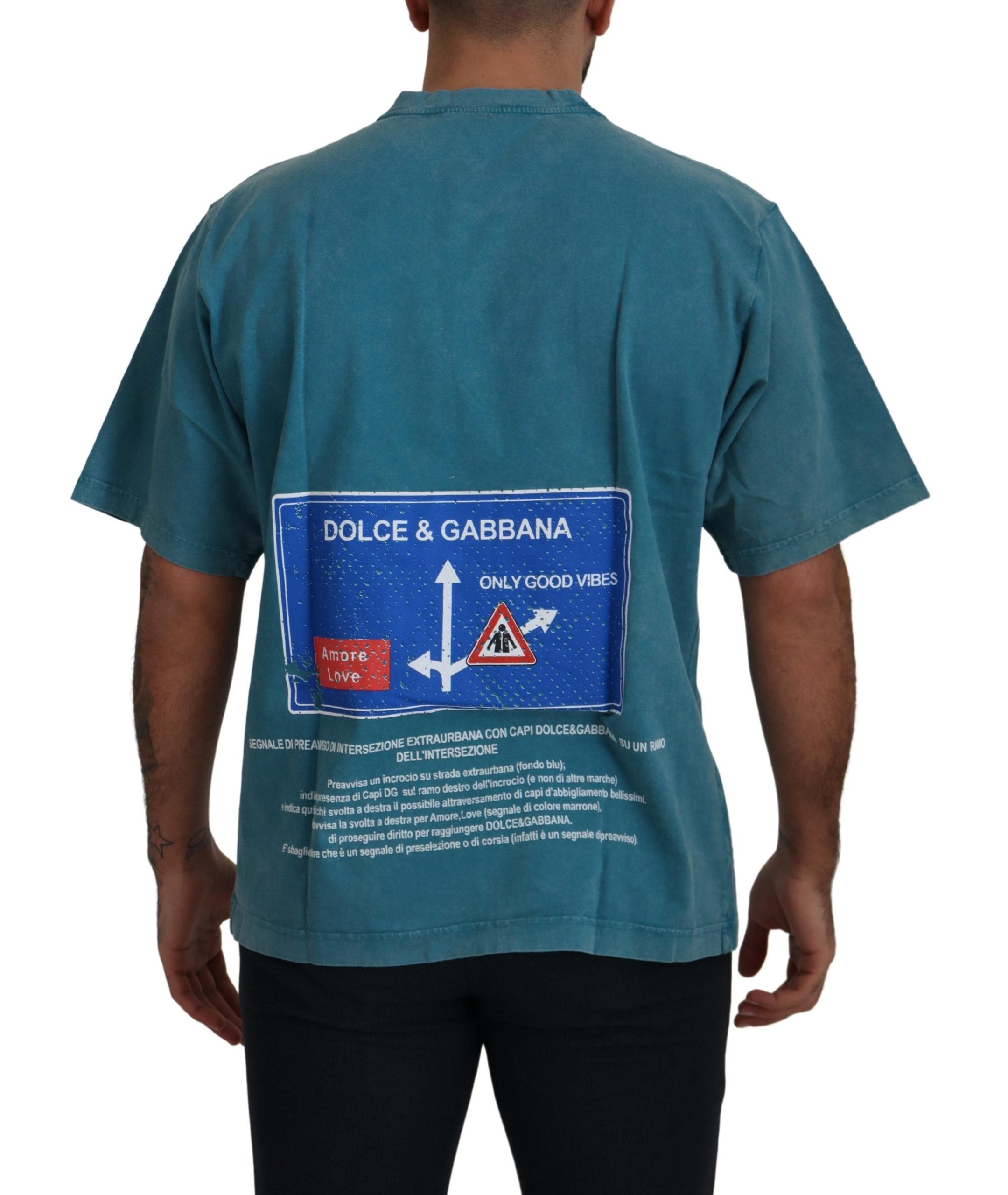 Dolce & Gabbana Blue Logo Print Crewneck Cotton T-shirt -   -  Dolce & Gabbana.